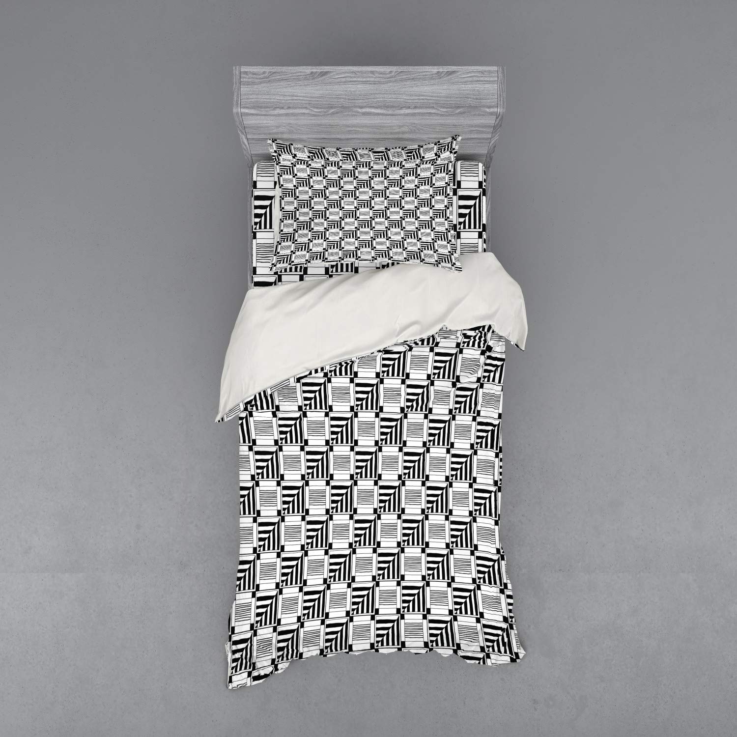 Ambesonne Black and White Geometric Duvet Cover Set - 3 Piece Twin XL Bedding with Abstract Monochrome Grid Pattern | Modern Minimalist Bedroom Decor for Teens & Adults