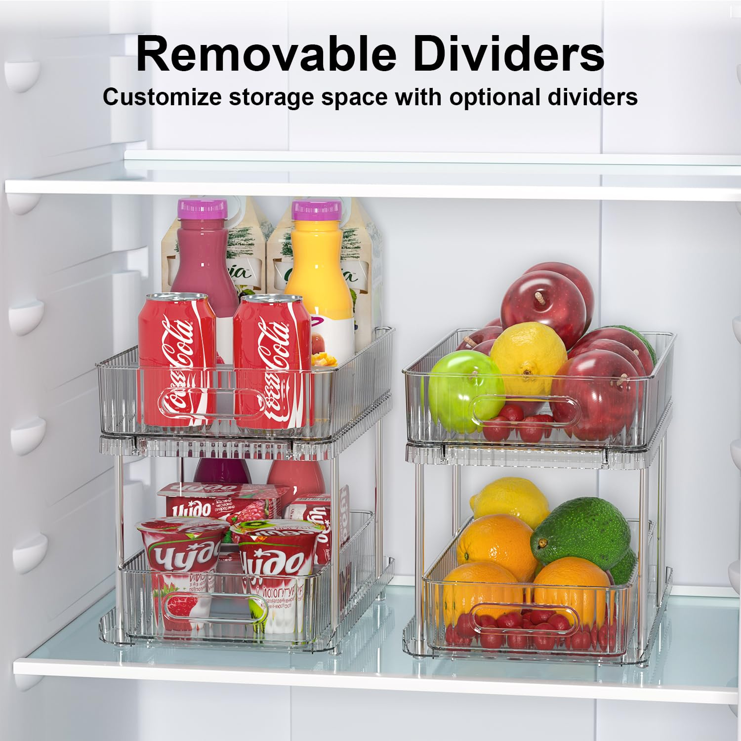 2-Pack Clear Under Sink Organizer with Movable Dividers - 2-Tier Pull-Out Bathroom & Kitchen Storage Cabinet for Medicine, Pantry & Bath Essentials - Perfect for Small Space Organization in Bathrooms, Kitchens & RVs