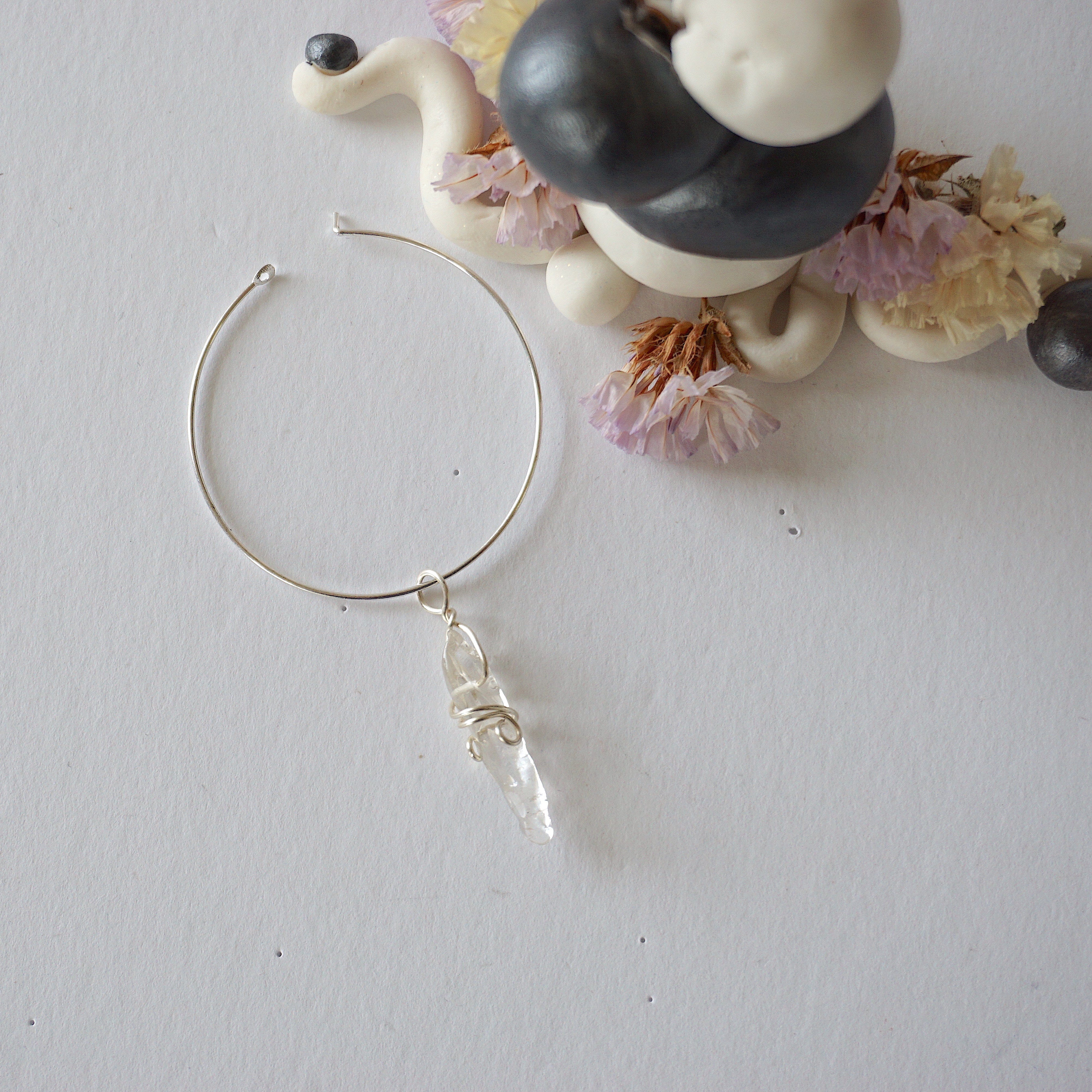 Clear Quartz Charm Silver Plated Hoop Earrings for Women - Elegant Dainty Crystal Jewelry for Everyday Wear & Gift Giving
