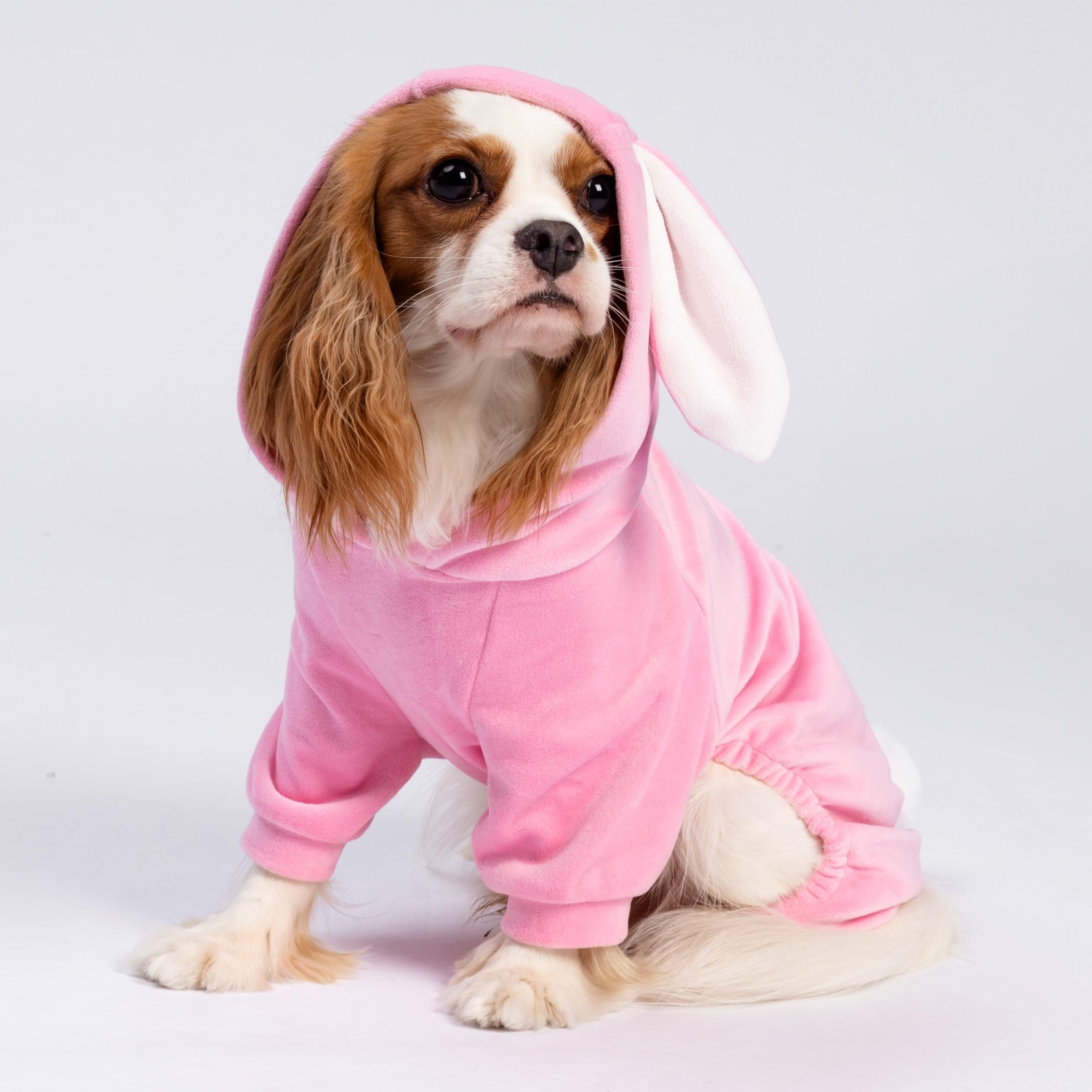 Fitwarm Halloween Bunny Dog Costume - Funny Hooded Pajamas for Small Dogs | Pink & White Pet Apparel (XS) | Perfect for Halloween Parties & Photo Shoots