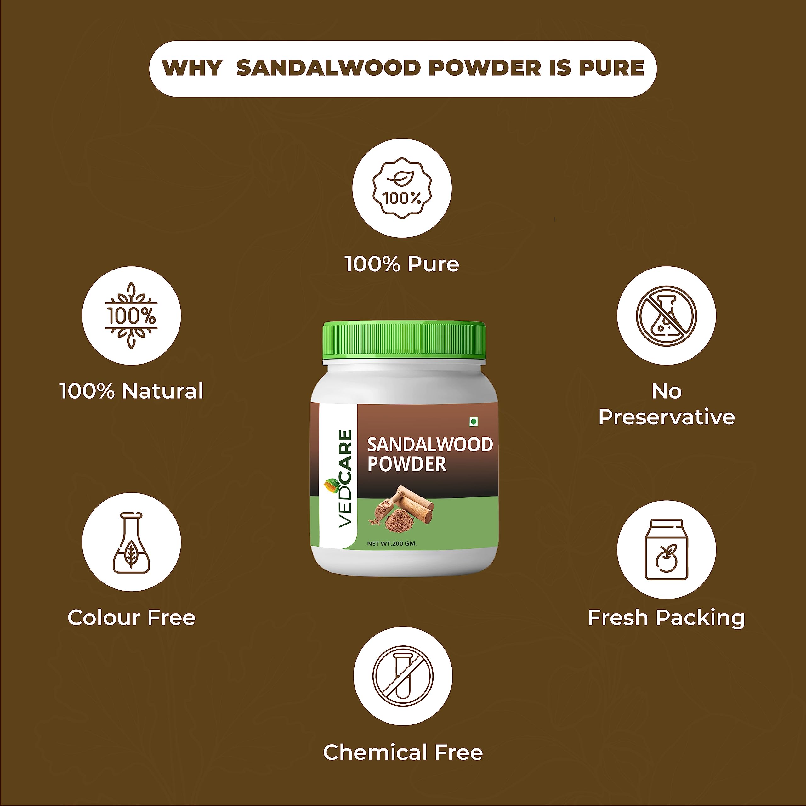 Vedcare 100% Natural Sandalwood Face Pack - Detan & Brightening Facial Mask for All Skin Types, 200g | Perfect for Daily Skincare Routine & Glowing Complexion