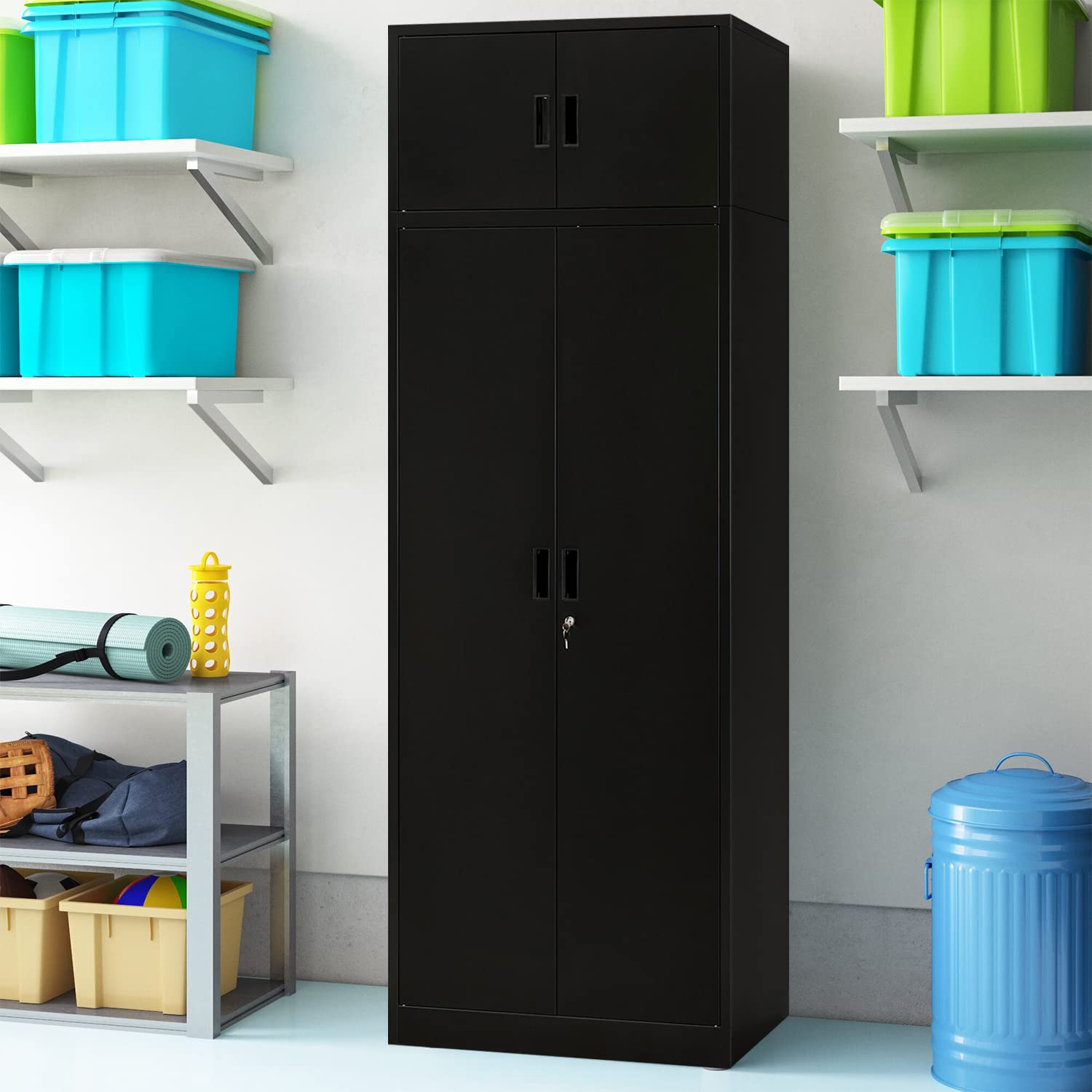 BESFUR 87-inch Tall Metal Storage Cabinet with Adjustable Shelves & Locking Doors - Large Steel Office Cabinet for Home, Garage, Utility Room (Black) | Perfect for Organizing Files, Tools & Supplies