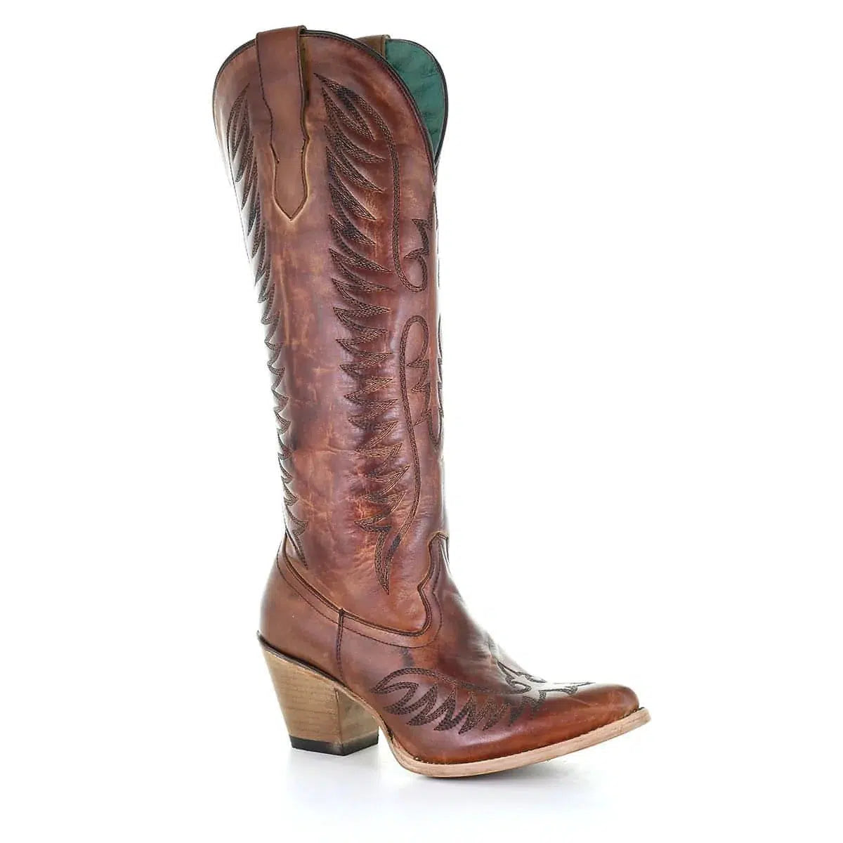 E1570 M Corral Brown Western Cowgirl Leather Long Boots for Women - Stylish & Durable Riding Boots for Country, Rodeo & Everyday Fashion