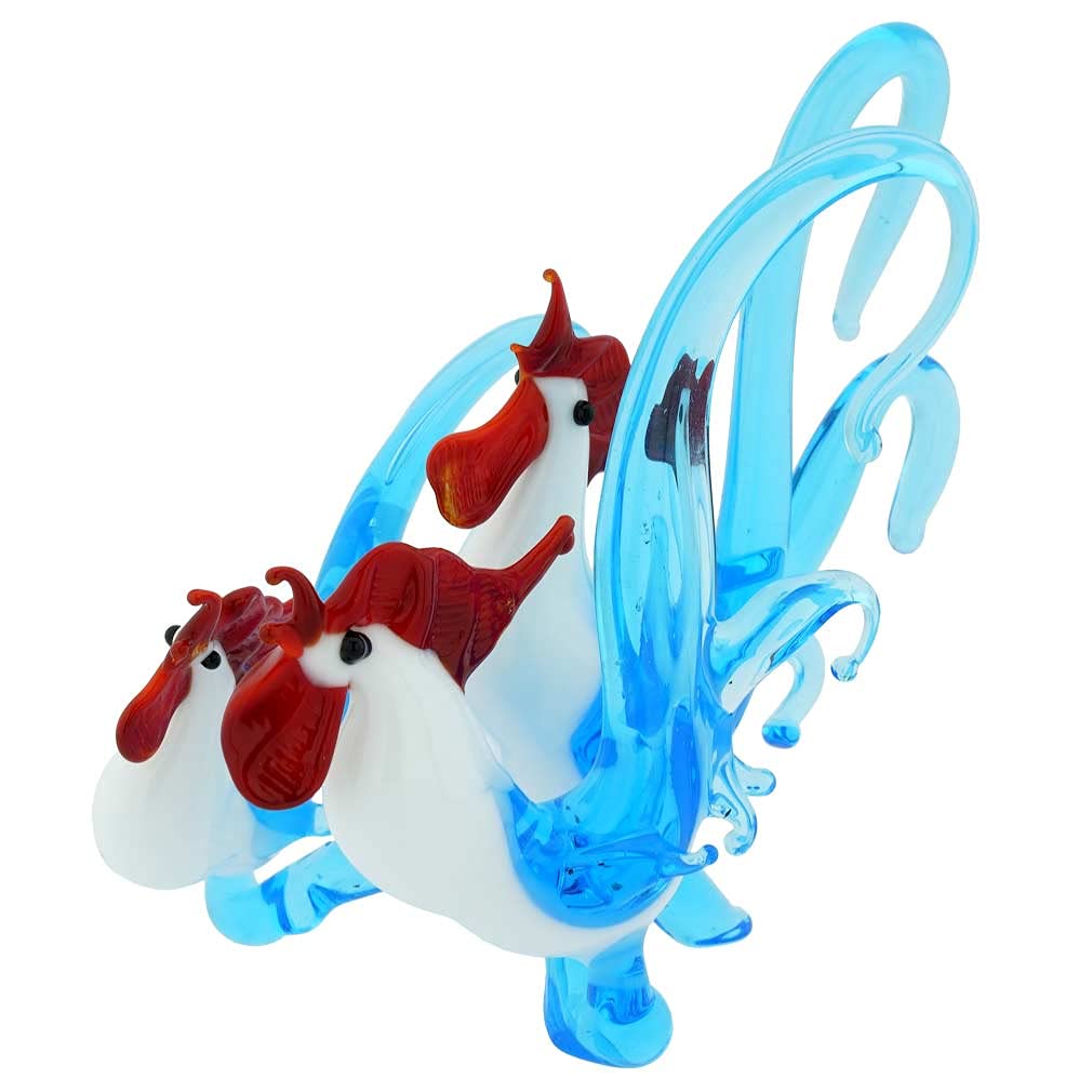 Authentic Murano Glass Rooster Trio from Venice - Handmade Italian Art Glass Decor for Kitchen, Dining Table & Home
