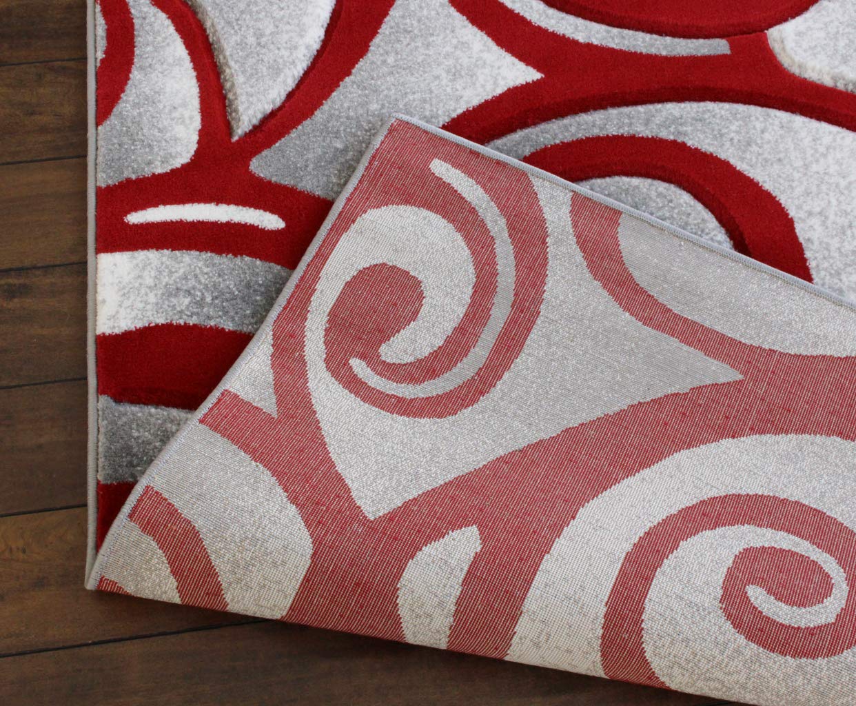 Masada Modern Woven Area Rug - Hand Carved Grey White Red Design (8x10 Feet) for Living Room, Bedroom & Office Decor