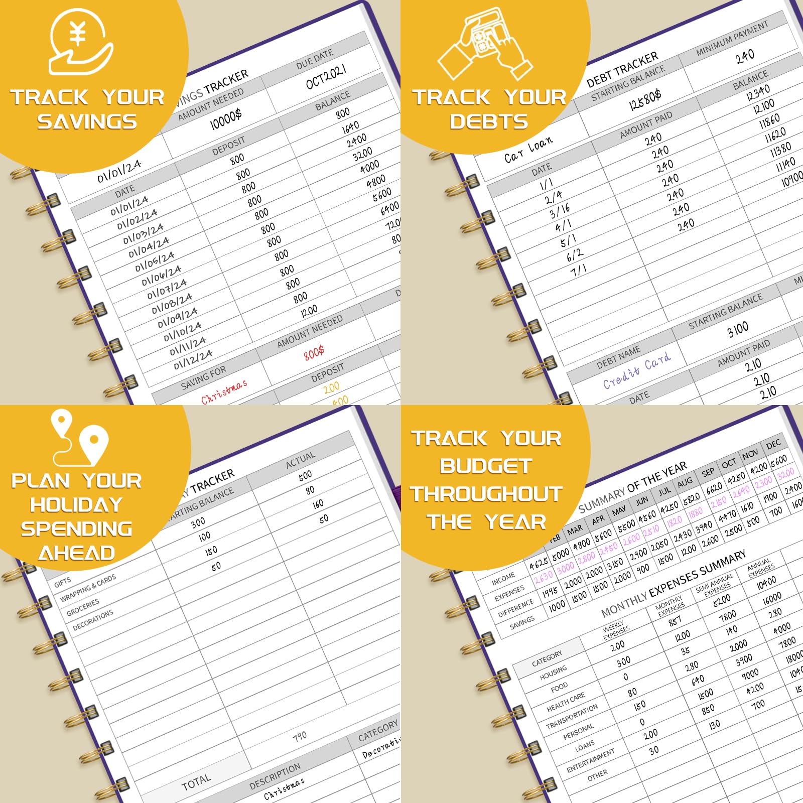 2025-2026 Budget Planner with Monthly Bill Organizer & Expense Tracker - Undated Financial Journal for Money Management, Purple Medium Size 5.5