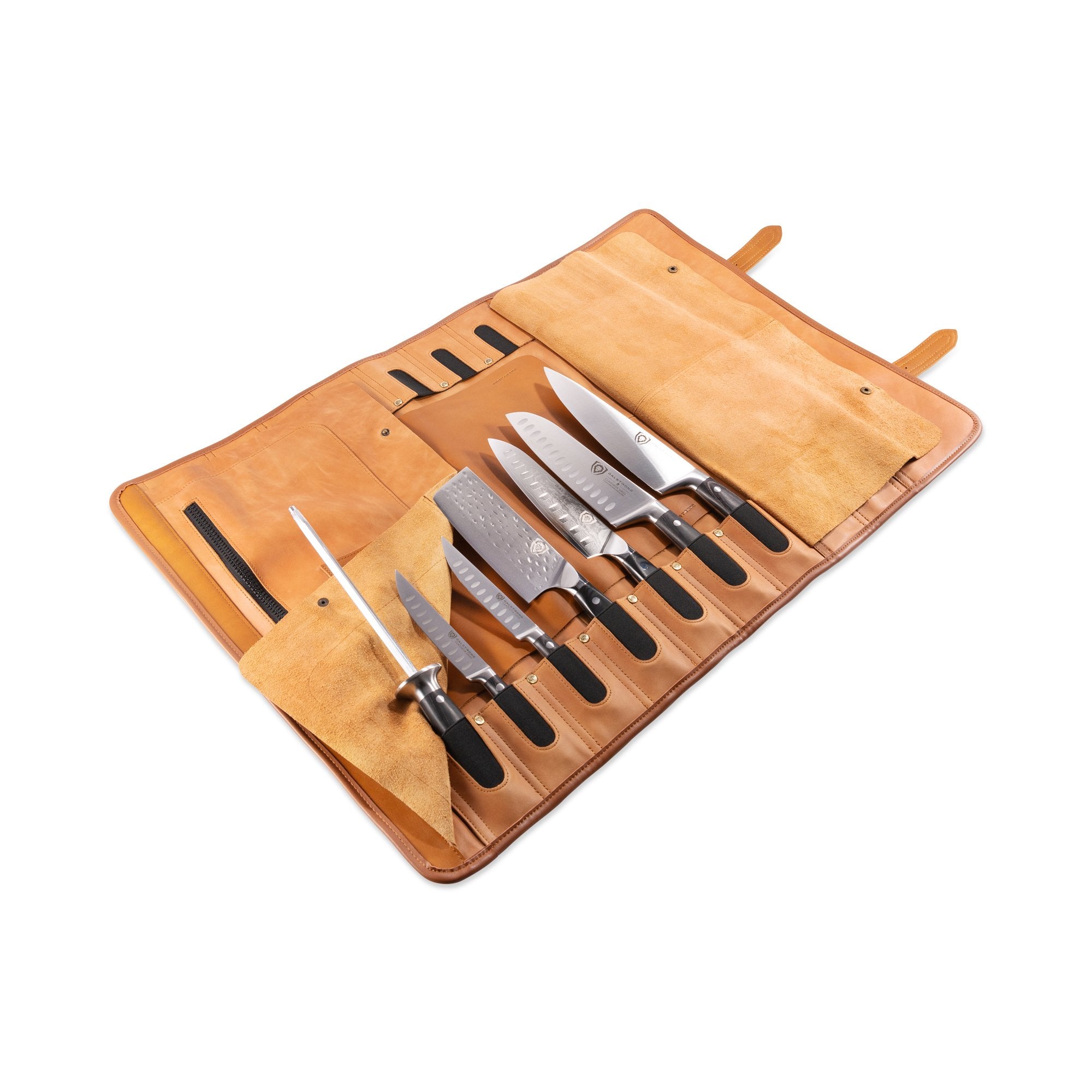 Premium Full Grain Leather Knife Roll for Chefs - California Brown Vagabond Knife Roll by Dalstrong - Perfect for Professional Kitchens, Culinary Students & Traveling Chefs