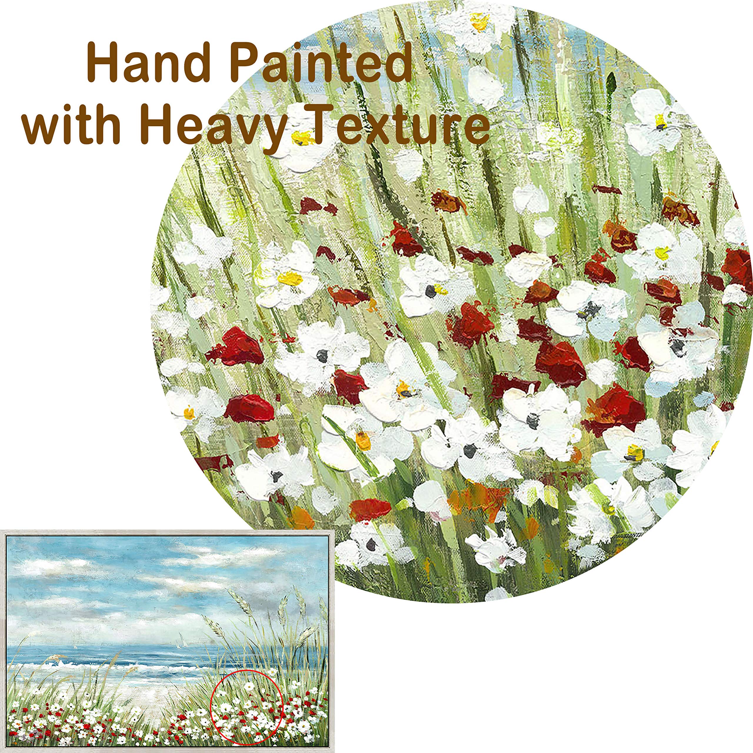 Hand Painted Coastal Wall Art - Heavy Textured Beach Painting, Seascape Framed Artwork for Living Room Decor (45”x30”x1 Panel) | Perfect for Beach House, Coastal Home & Ocean Themed Interior Design