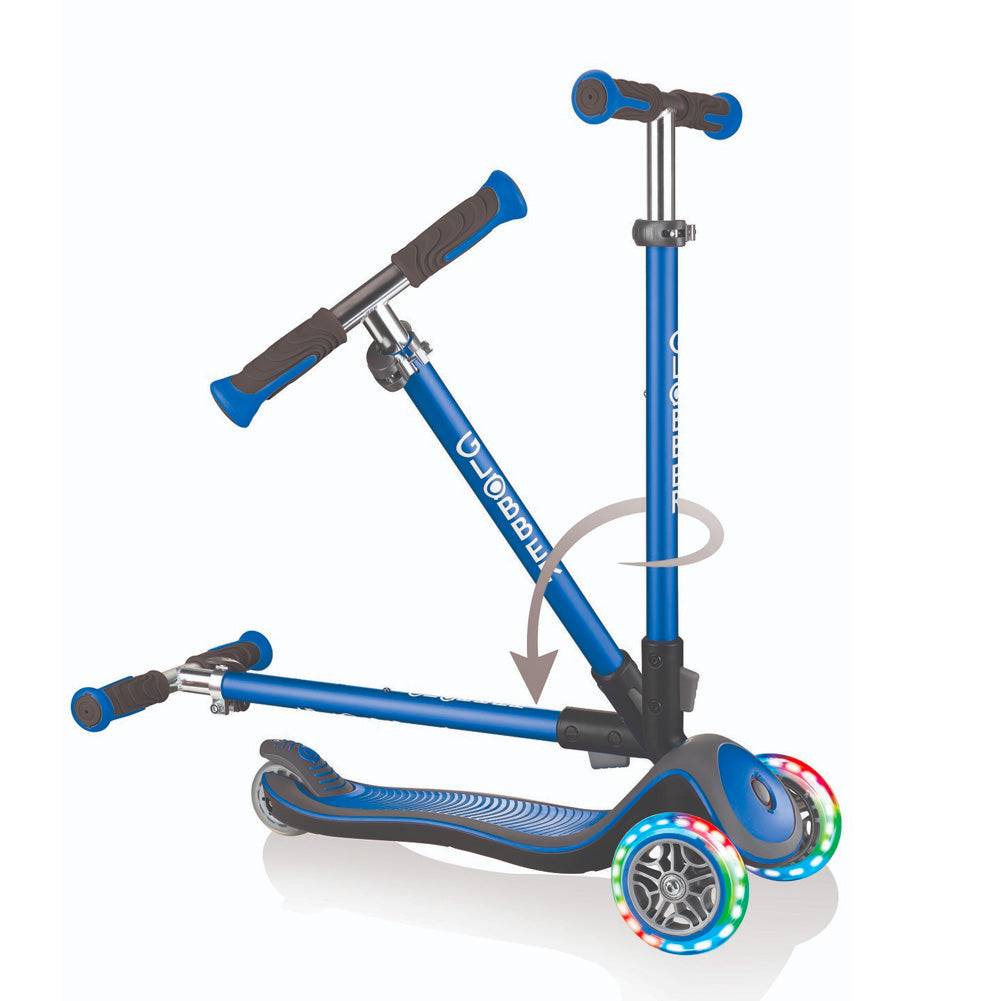 Globber Elite Deluxe Foldable Light Up Scooter for Kids - LED Wheels, Adjustable Handlebar, Portable Design - Perfect for Commuting, School, and Outdoor Fun