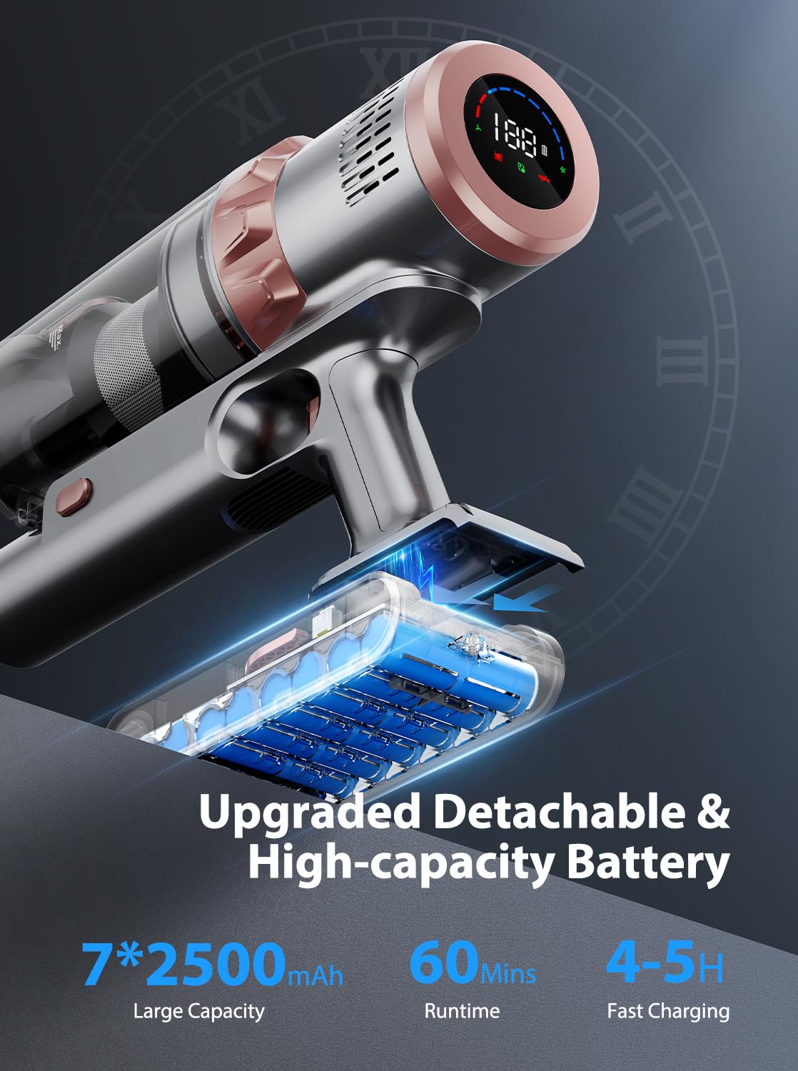 45KPa Cordless Vacuum Cleaner - LED Touch Display, 60min Runtime for Home & Pet Hair Cleaning