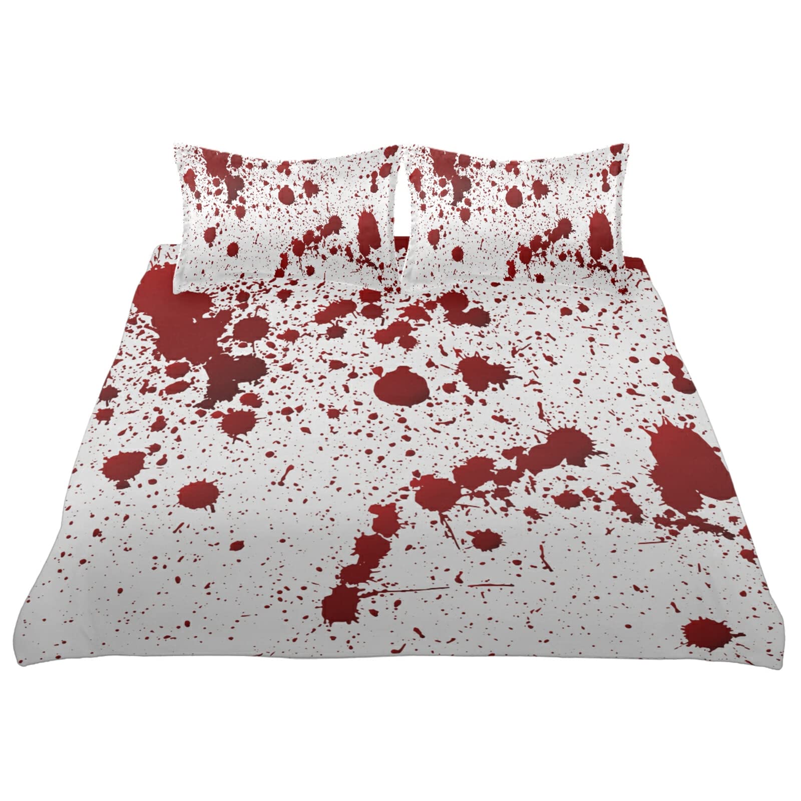 King Size 3-Piece Red Blood Ink Splatter Bedding Set - 100% Cotton Duvet Cover & Pillowcases - Gothic Horror Themed Comforter for Halloween, Movie Nights & Themed Bedrooms