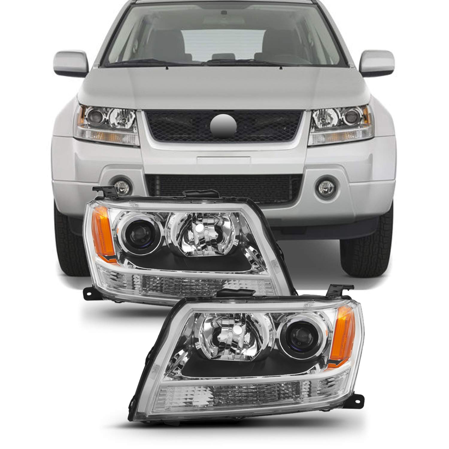 AKKON Direct Replacement Headlight Assembly for 2006-2008 Suzuki Grand Vitara JT - OE Fit, Left & Right Side Headlamps - Perfect for Night Driving & Off-Road Adventures