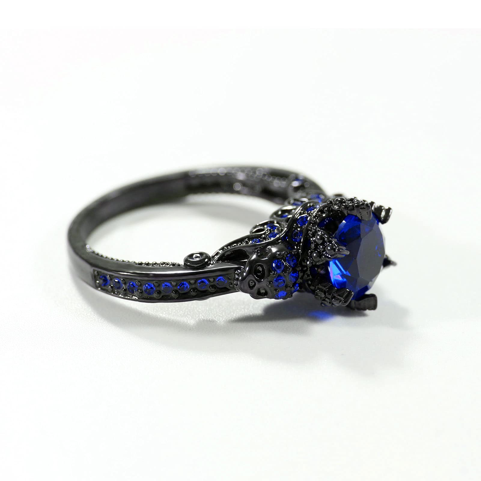 Matching Couple Rings for Him and Her - Skull Design with Green CZ Stones - Wedding Band Sets - Perfect for Anniversaries, Engagements & Gothic Style Jewelry Lovers