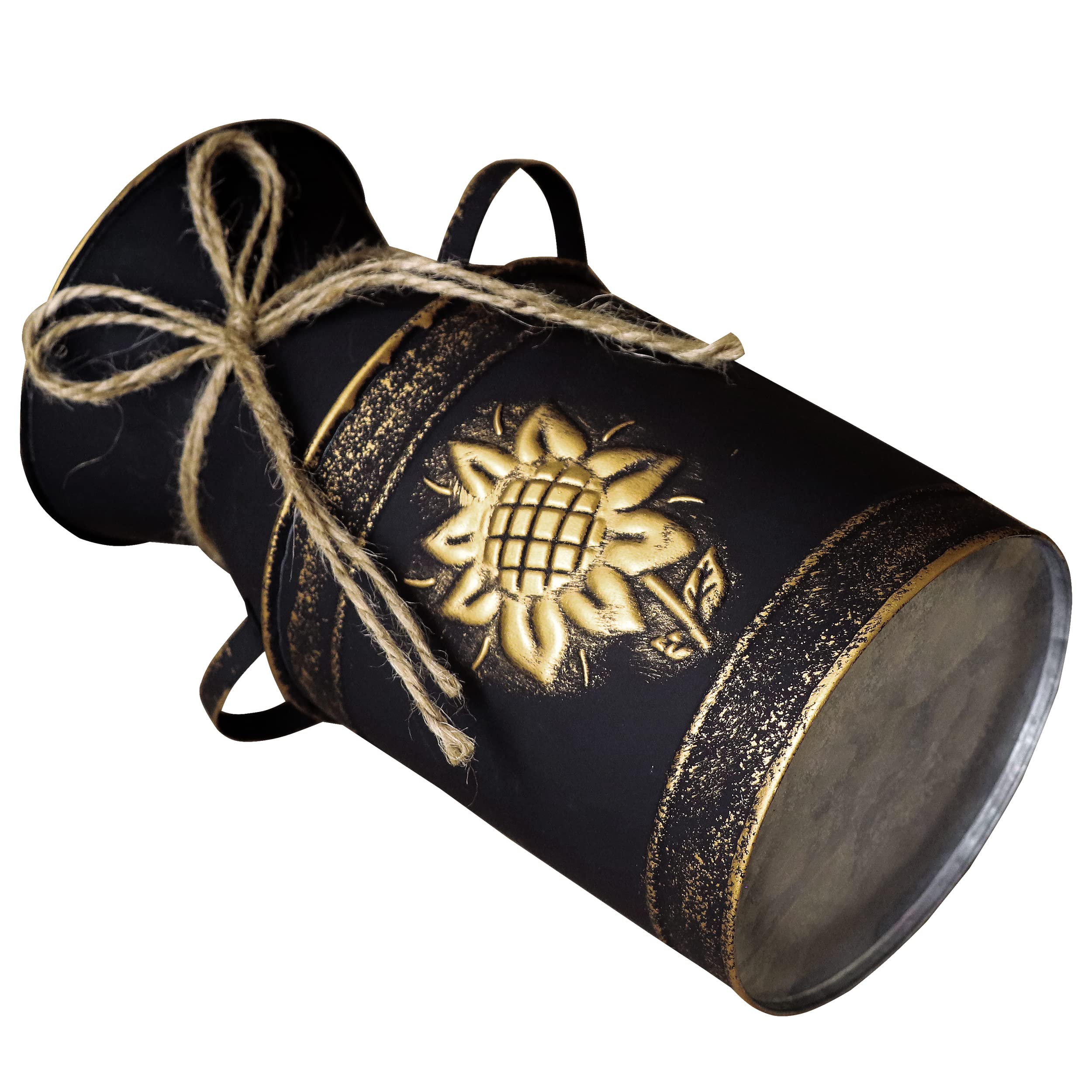 Stylish Black Metal Vase with Sunflower Design - Rustic Farmhouse Decor for Kitchen, Bathroom & Living Room | Handled Milk Jug Vase Perfect for Shabby Chic Home Decor