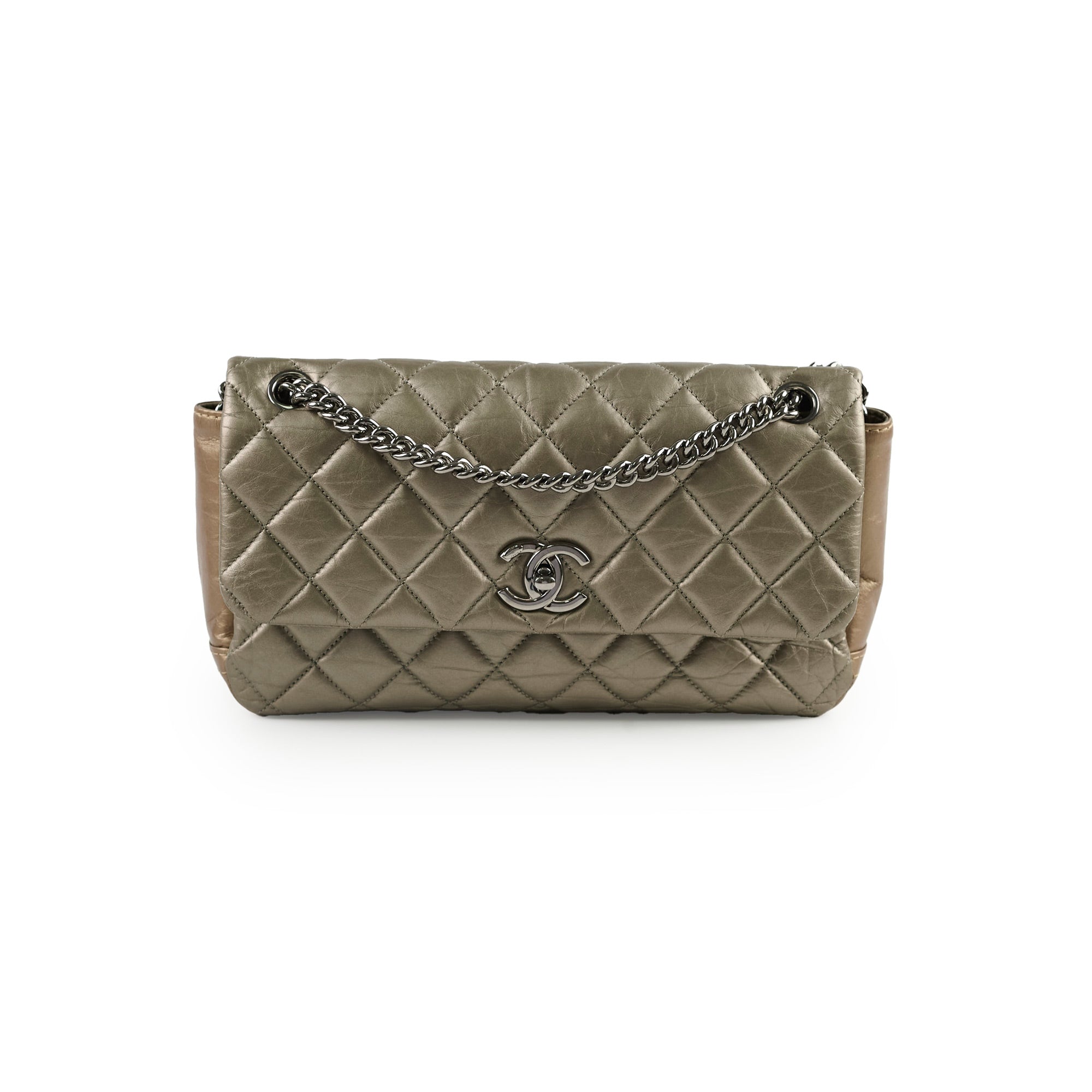 Chanel Metallic Bronze & Gold Seasonal Flap Bag - Luxury Designer Handbag for Women, Perfect for Evening Parties & Special Occasions