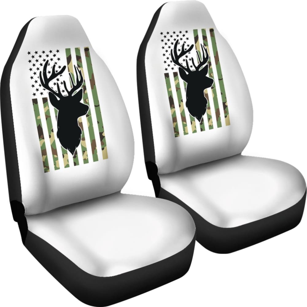 Premium Green Camo American Flag Deer Hunting Car Seat Covers - Durable & Waterproof - Perfect for Trucks, SUVs & Off-Road Adventures (Model 211803)