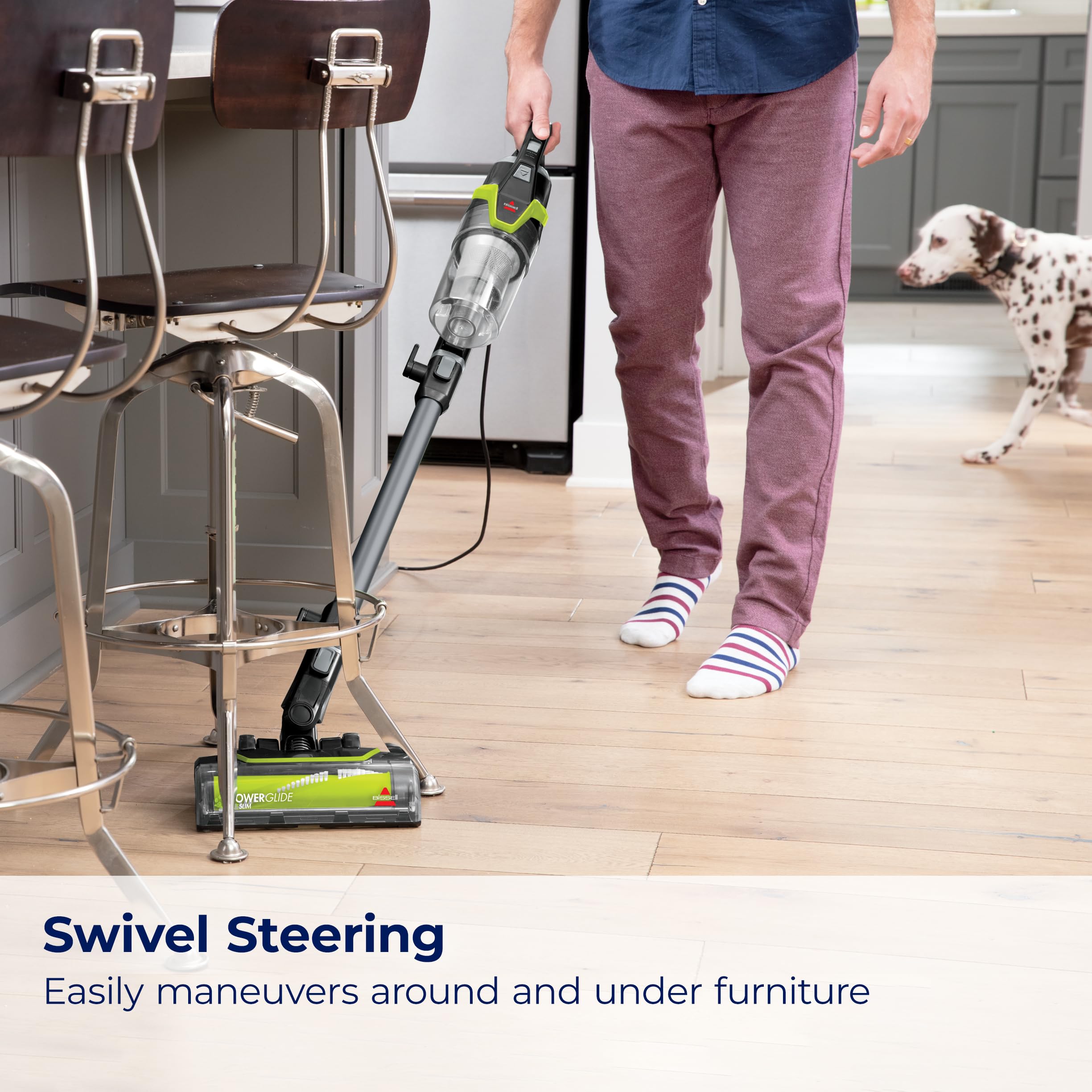 Bissell PowerGlide Slim Corded Vacuum Cleaner for Pet Hair - Powerful Suction for Carpets & Hard Floors, Lightweight with Swivel Steering, 3-in-1 Dusting & Crevice Tools, XL Tank (Model 3070, Black/Green) - Perfect for Home Cleaning, Pet Owners, and Quick Pickup on Stairs & Furniture