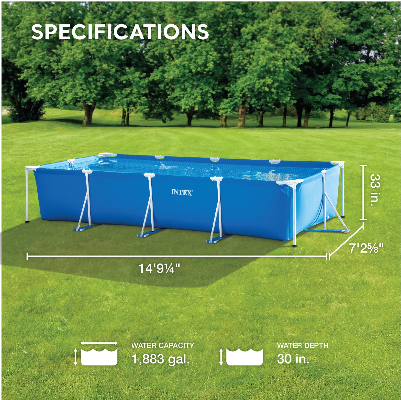 INTEX 28279EH 14ft x 33in Above Ground Rectangular Swimming Pool Set with 530 GPH Filter Pump | Super Tough & Puncture Resistant | Rust Proof | 1883 Gallon Capacity | Perfect for Backyard, Family Gatherings & Summer Fun