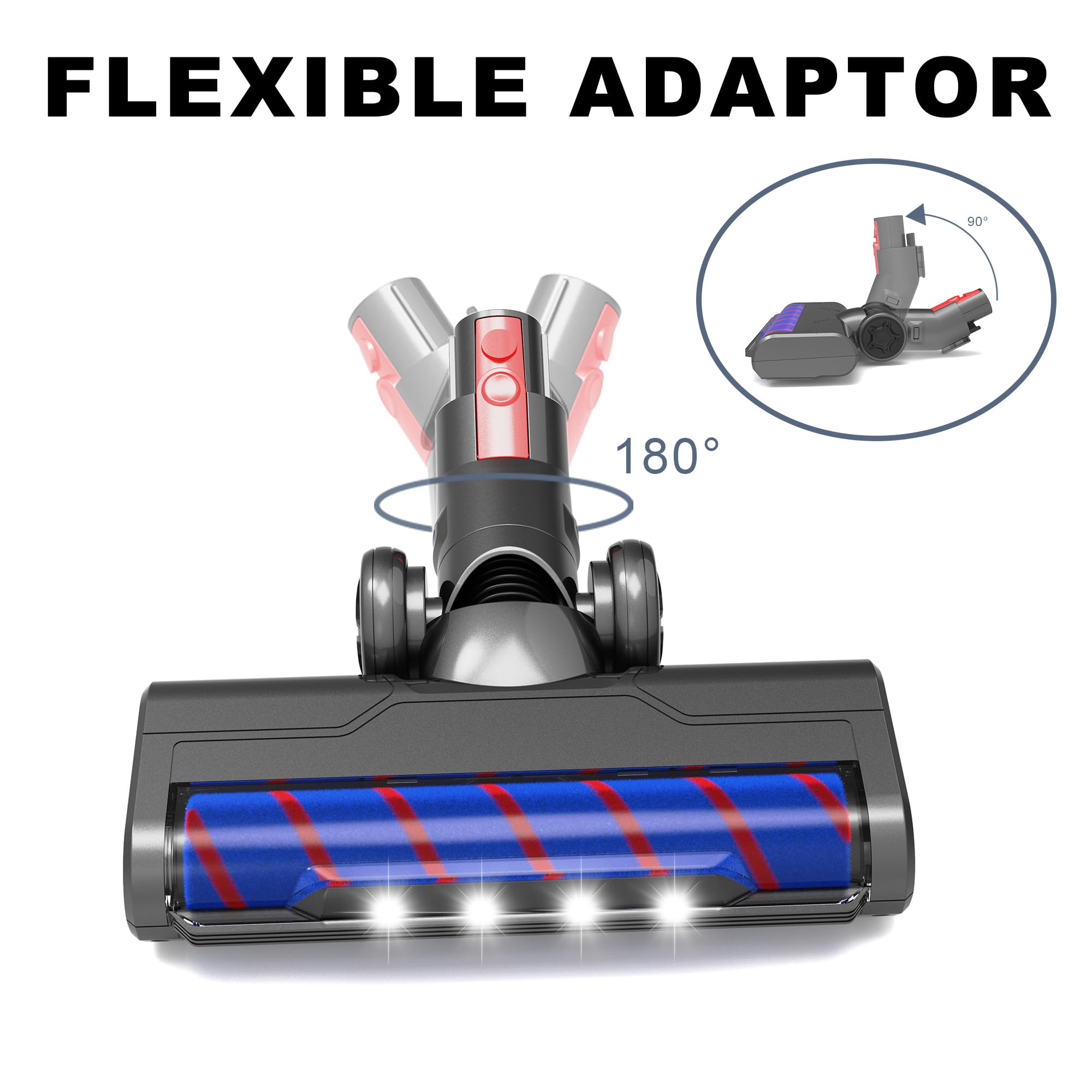 Upgraded Hardwood Floor Vacuum Attachments with LED Headlights for Dyson V7 V8 - Replacement Motorhead, Soft Roller & PP Bristle Motorized Brush Accessories for Marble, Carpet, Rug Cleaning - Perfect for Pet Hair, Dust & Deep Cleaning in Homes & Offices
