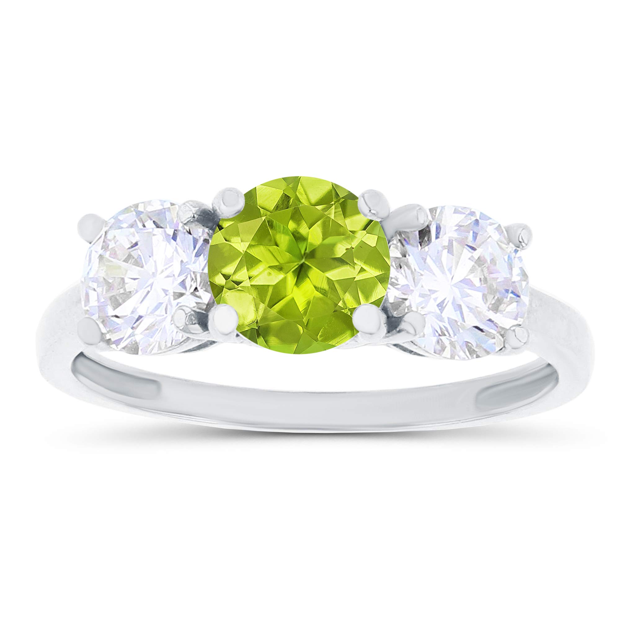 14K White Gold 5mm Genuine Birthstone & White Sapphire 3-Stone Engagement Ring for Women - Size 7 | Perfect for Proposals, Anniversaries & Special Occasions