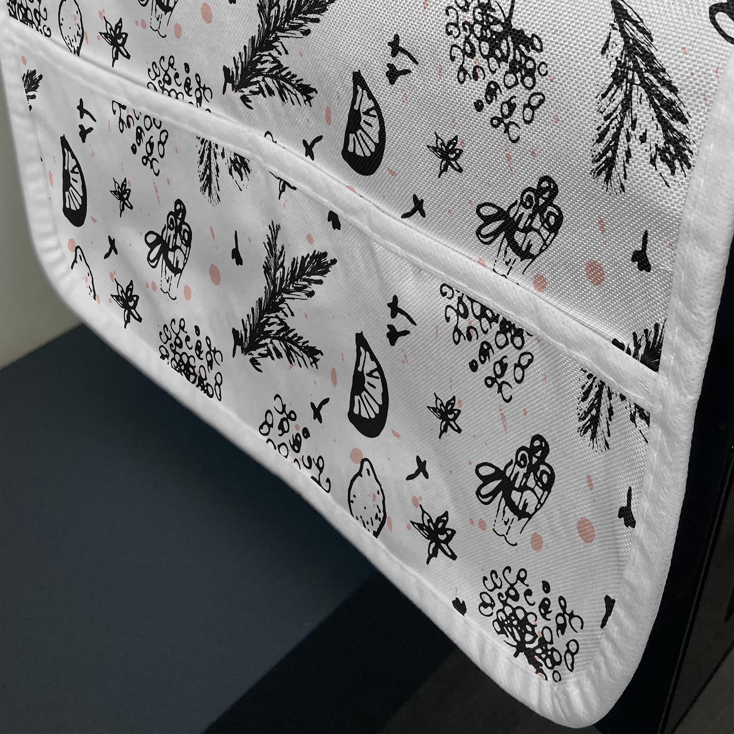 Ambesonne Cartoon Microwave Cover - Hand Drawn Floral & Citrus Fruit Design, Waterproof Kitchen Organizer with Pockets, 36x12 Inches, White Charcoal Grey Blush | Perfect for Small Kitchens & Countertop Protection