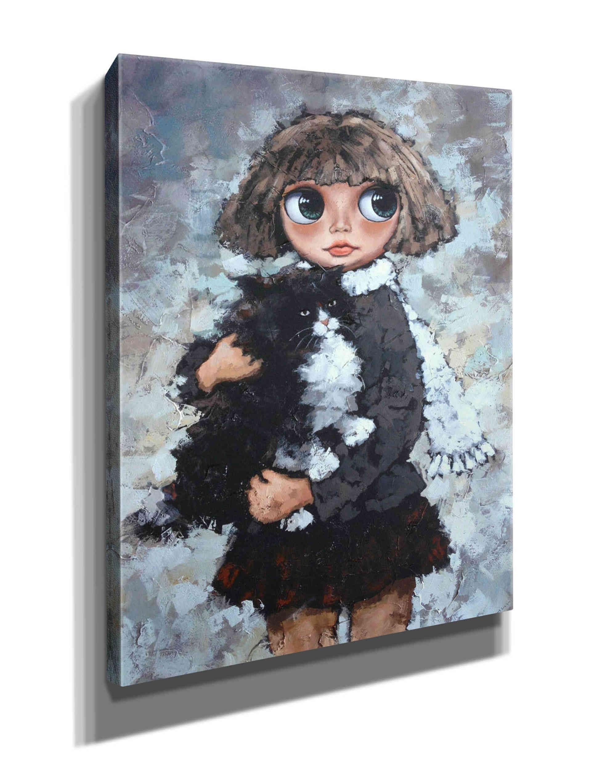 Alexander Gunin 'Girl With Cat' Canvas Wall Art Print 26x34 Inches - Perfect for Living Room, Bedroom & Home Decor