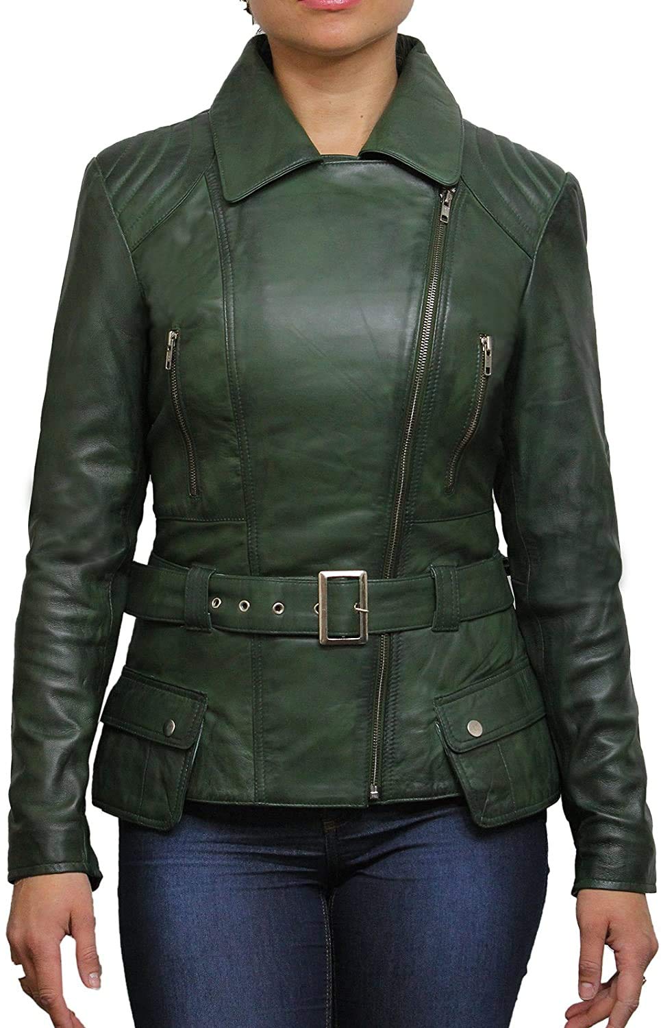 BRANDSLOCK Women's Classic Genuine Leather Biker Jacket - Motorcycle Riding, Fashion Outerwear, Casual Street Style