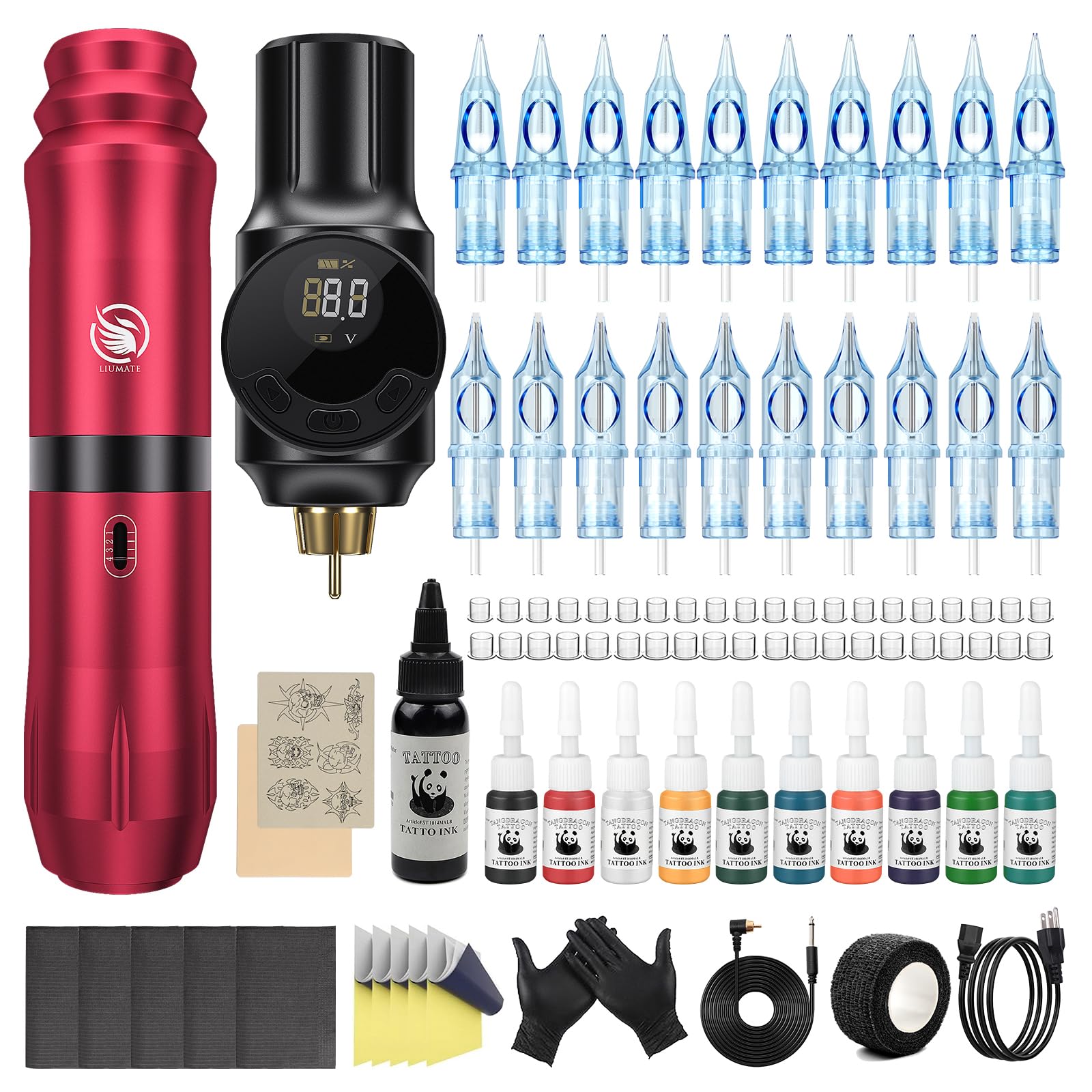 **LIUMATE Wireless Tattoo Kit - Professional Cordless Rotary Tattoo Pen Machine with 2000mAh Battery, Power Supply & Needles | Complete Starter Kit for Beginners | Ideal for Home, Studio & Travel Tattooing**