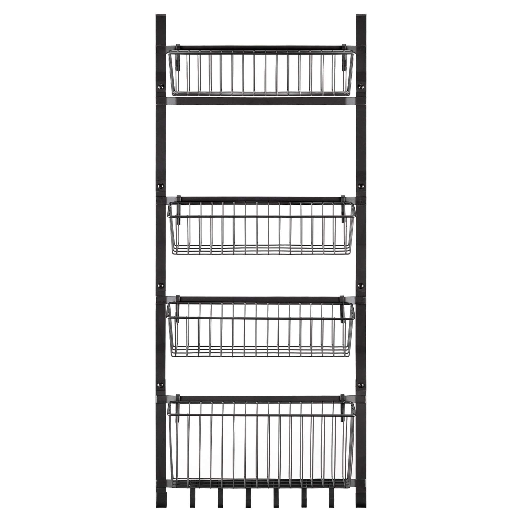 Navaris Over The Door Pantry Organizer - Hanging Spice Rack with 4 Basket Shelves & Hooks - Metal Wire Kitchen Storage for Spices, Snacks & Utensils - Perfect for Small Spaces & Pantry Door Organization