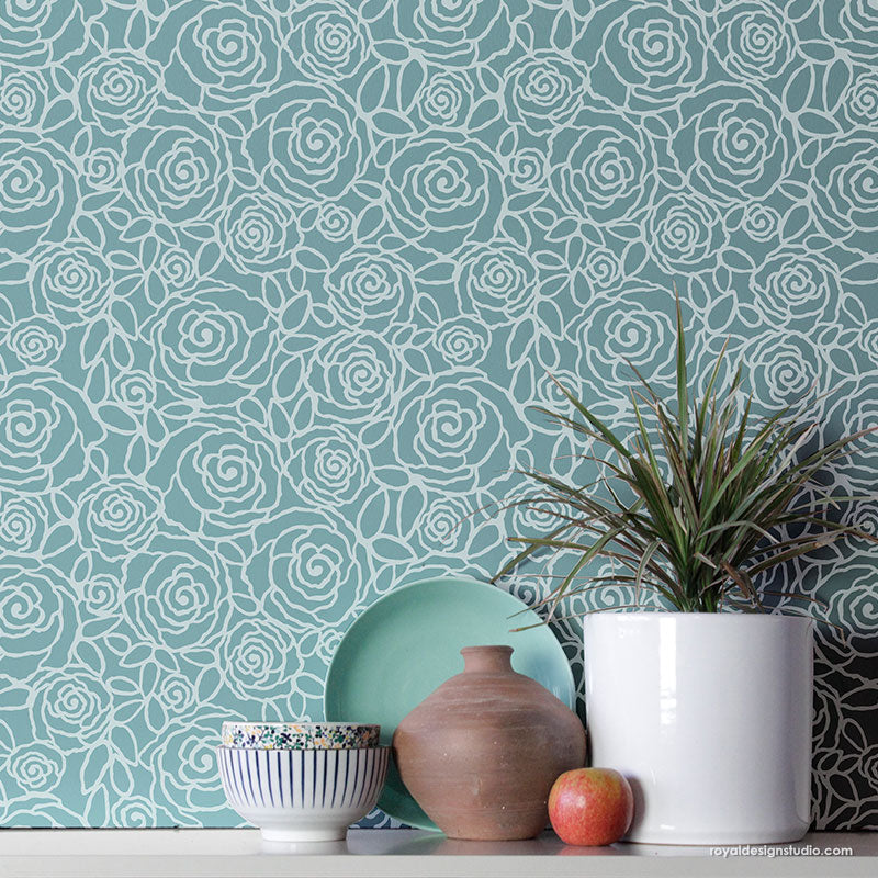 Rockin' Roses Damask Wall Stencil - Reusable DIY Painting Template for Home Decor, Bedroom & Nursery Accent Walls - Perfect for Wall Art, Furniture Upcycling and Craft Projects