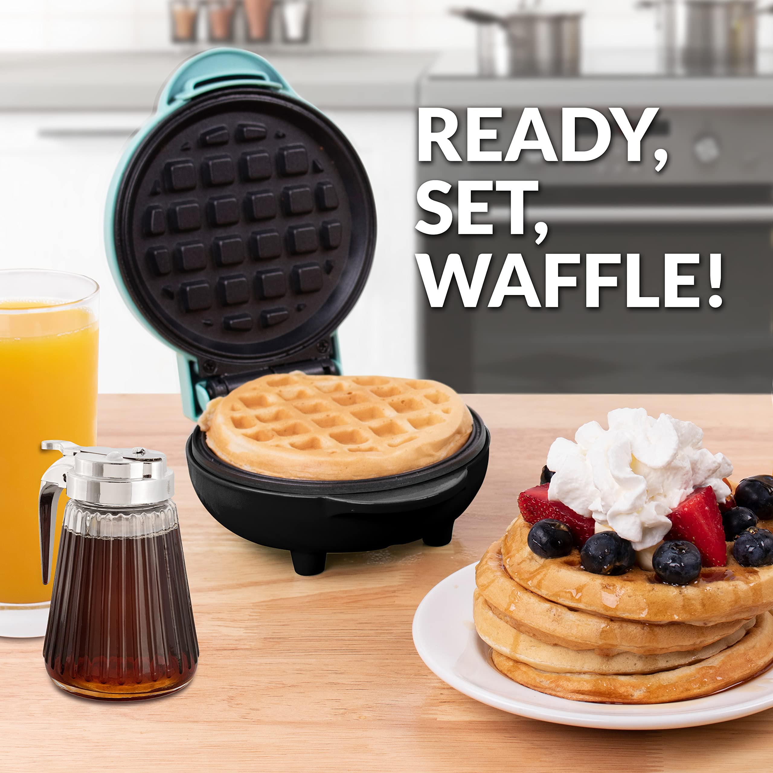 Nostalgia MyMini Personal Electric Waffle Maker - 5-Inch Non-Stick Cooking Surface for Waffles, Hash Browns, French Toast, Grilled Cheese & Quesadillas - Perfect for Breakfast, Snacks & Desserts - Compact & Easy to Use - Aqua Color