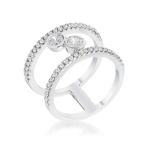 0.86Ct Rhodium Plated Floating Bubbles Cubic Zirconia CZ Ring for Women - Elegant Fashion Jewelry Gift for Anniversary, Wedding, Party & Special Occasions