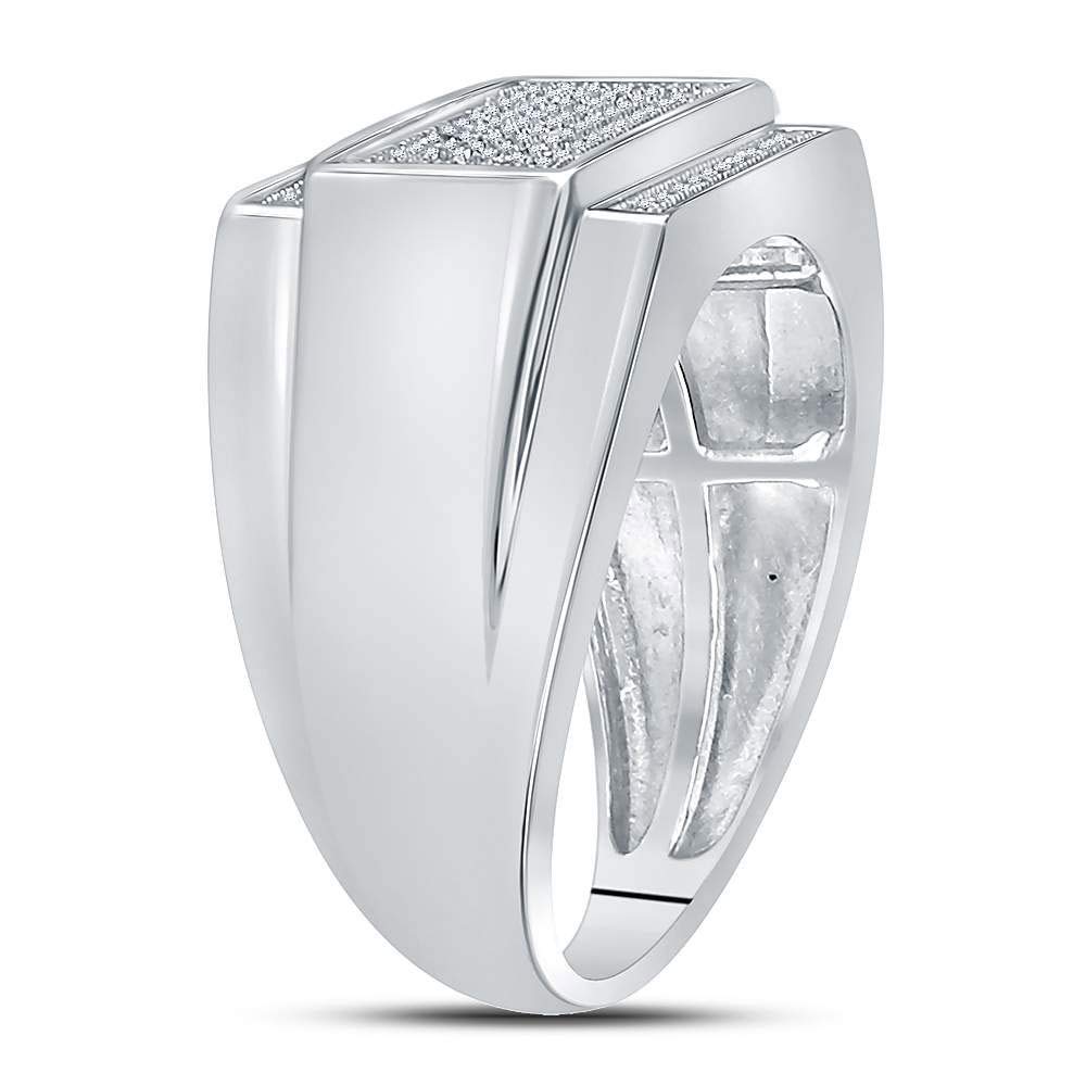 Sterling Silver Men's Round Diamond Rectangle Cluster Fashion Ring - 1/3 CTTW - Elegant Wedding Band, Anniversary Gift & Everyday Jewelry for Men