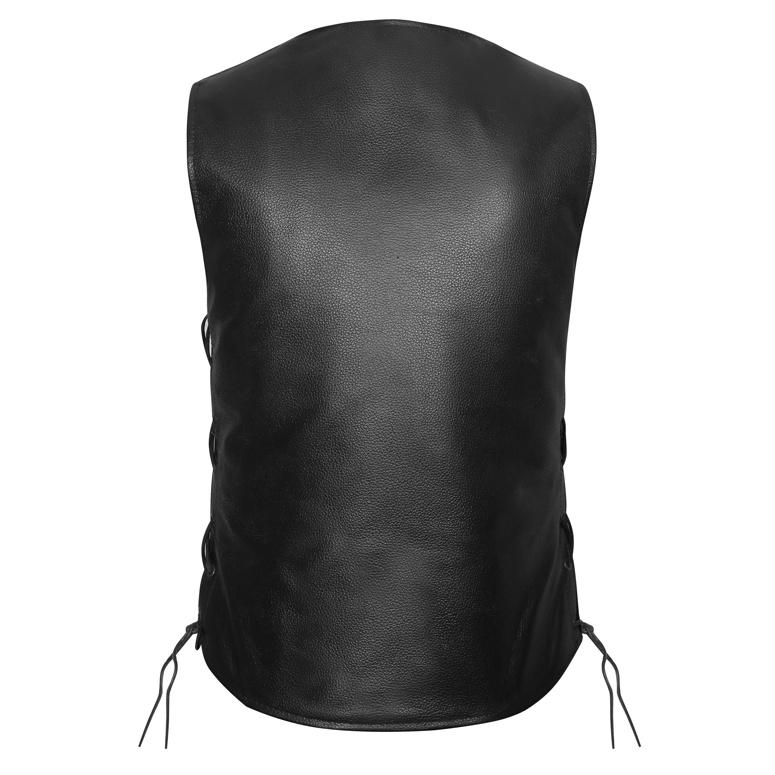 Vance VL1048S Women's Black Leather Motorcycle Vest - 5 Snap Closure, Adjustable Side Laces & Hidden Carry Pocket | Perfect for Biker Ladies, Motorcycle Riding, Outdoor Adventures & Concealed Carry