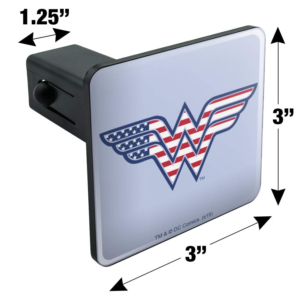 Wonder Woman USA American Flag Logo Tow Trailer Hitch Cover Plug Insert - Durable Hitch Protector for Trucks & Trailers - Perfect for Road Trips, Camping & Outdoor Adventures
