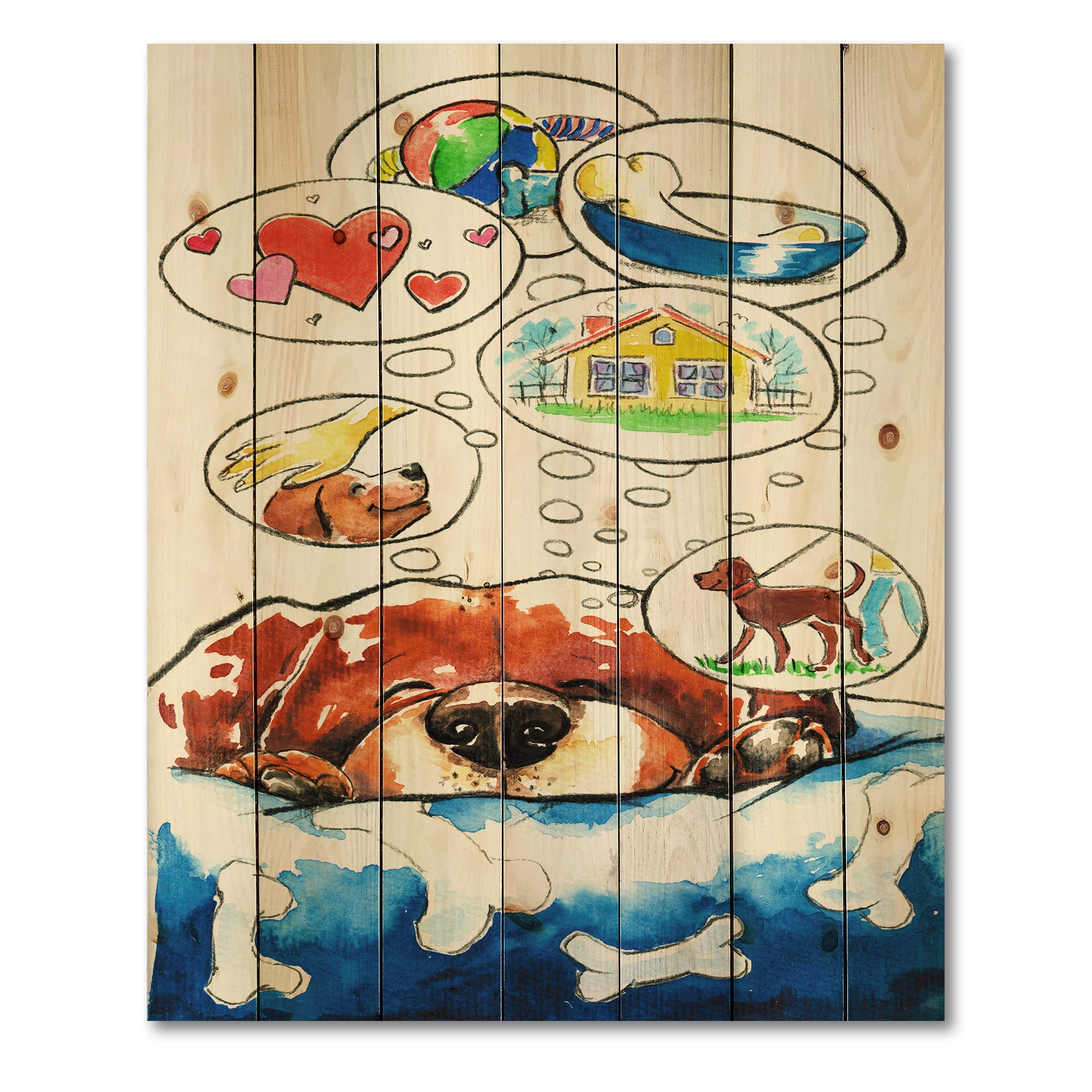 DesignQ Dog Dreams Wood Wall Art for Kids - Brown Animal-Themed Pine Wood Wall Decor Panels - Perfect for Nursery, Playroom & Children's Bedroom Decor