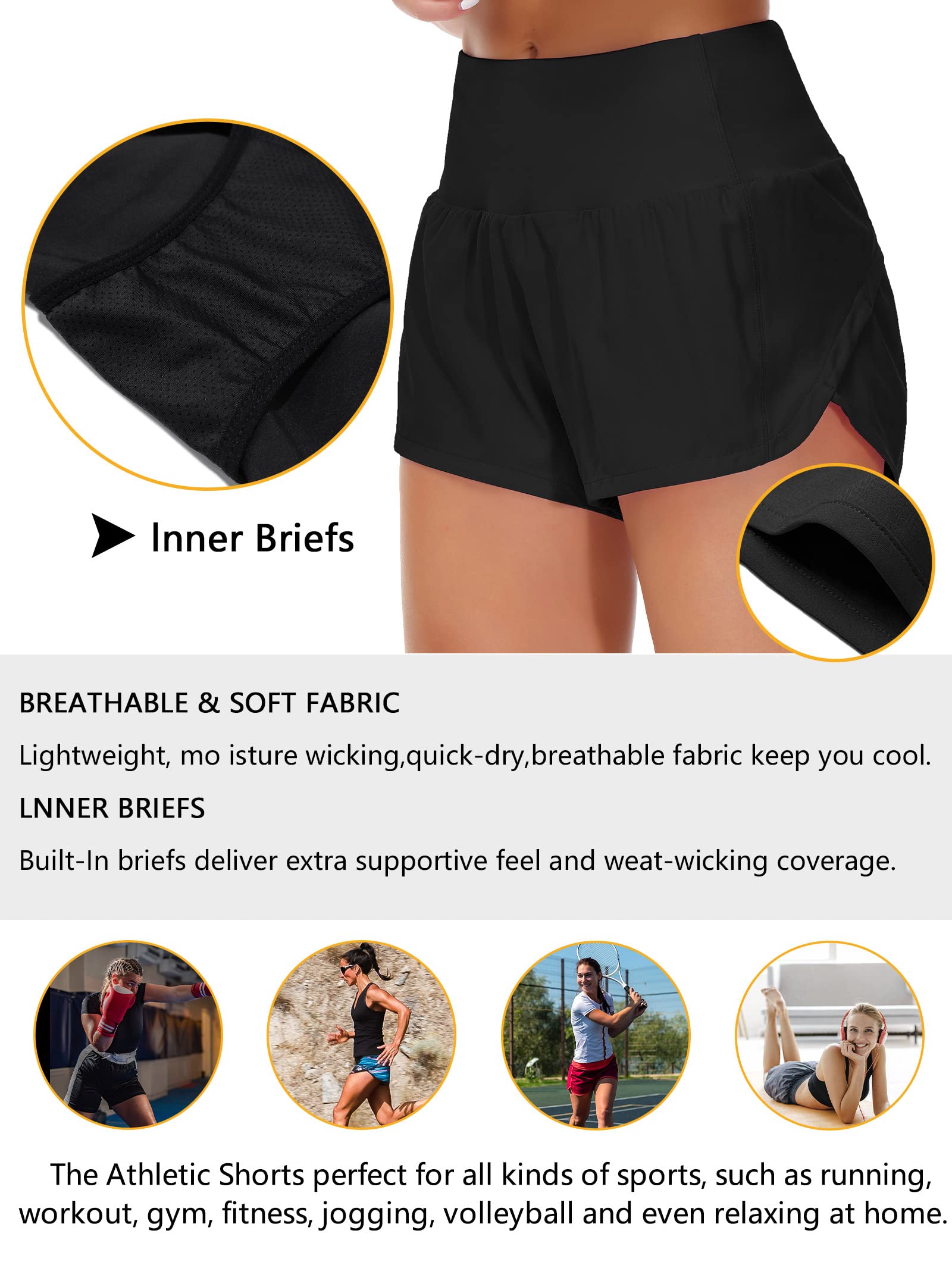 Origiwish Women's High Waisted Running Shorts with Liner - Quick Dry Athletic Workout Shorts with Zipper Pockets for Yoga, Gym & Outdoor Sports