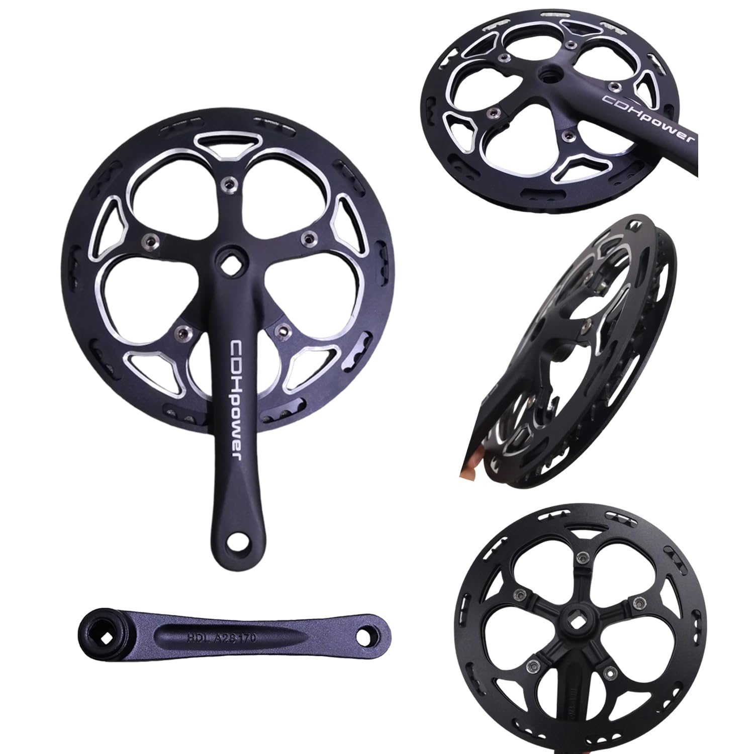 52T Bike Crankset - Aluminum Chainring Guard, Single Speed 170mm/110mm BCD Square Hole Crank Arm Set - Compatible with City Bikes, Electric Bikes, Road Bikes, MTB & Folding Bicycles - Perfect for Urban Commuting, Off-Road Trails & Performance Cycling