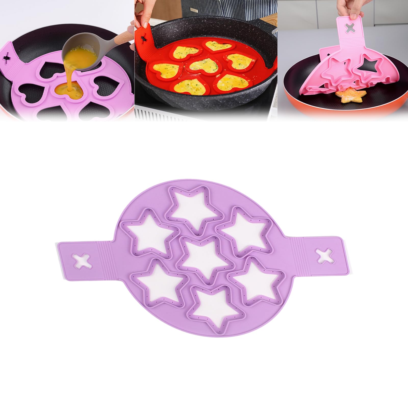 **Non-Stick Silicone Pancake Maker - Flip and Cook Pancake Mold for Perfect Star-Shaped Pancakes (Purple) - Ideal for Breakfast, Kids' Meals & Family Cooking Fun**