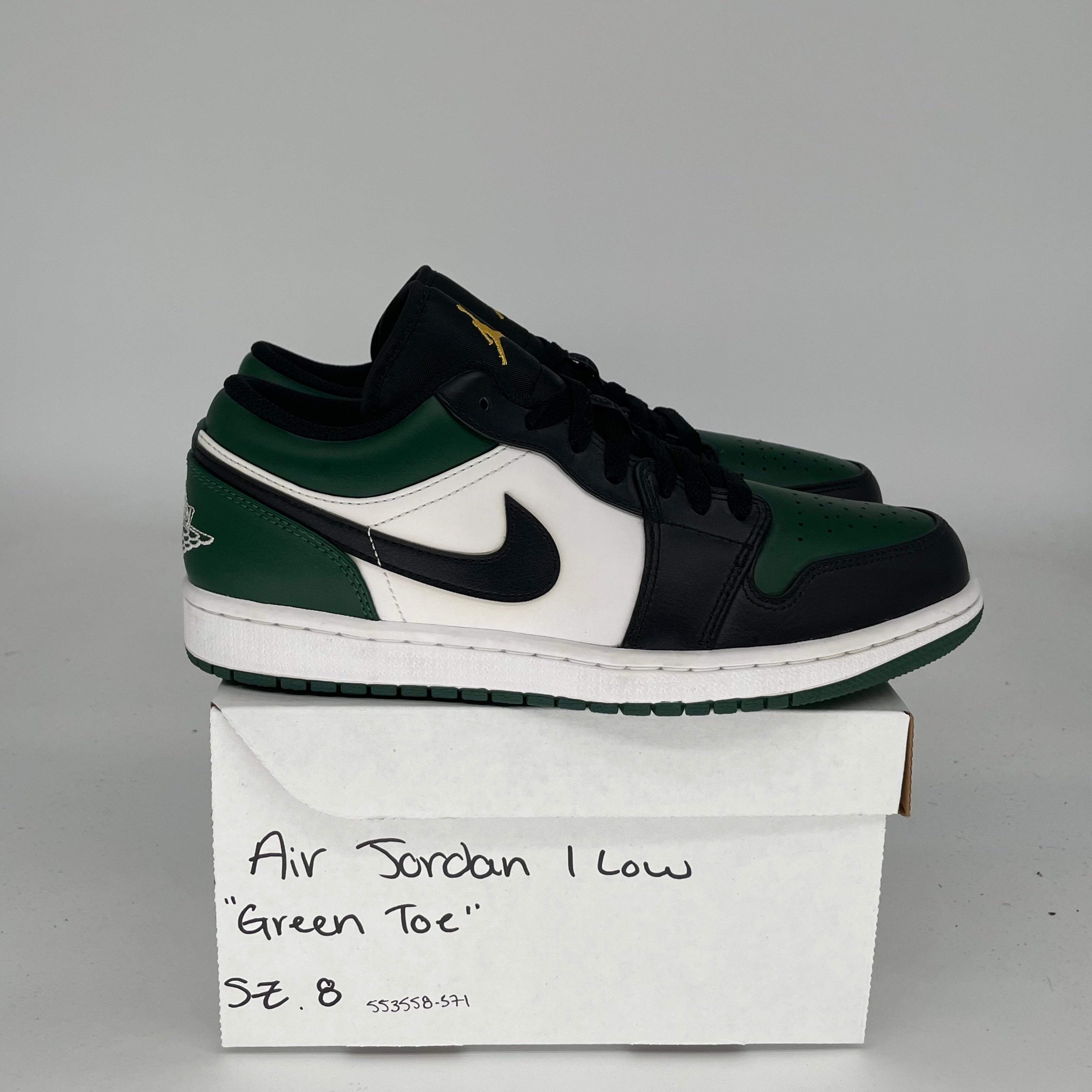 AIR JORDAN 1 LOW Green Toe Men's Basketball Shoes Size 8 - Style 553558-371 | Retro Sneakers for Casual Wear & Street Fashion