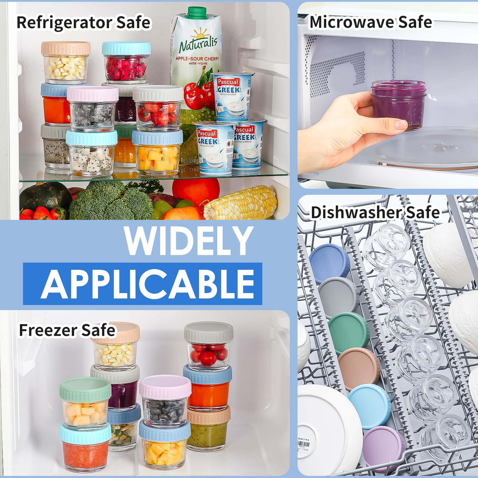 DRKIO 6 Pack 4oz Glass Baby Food Storage Containers with Lids - BPA Free, Microwave, Dishwasher & Freezer Safe, 100% Leak Proof - Perfect for Homemade Baby Puree, Meal Prep & On-the-Go Feeding