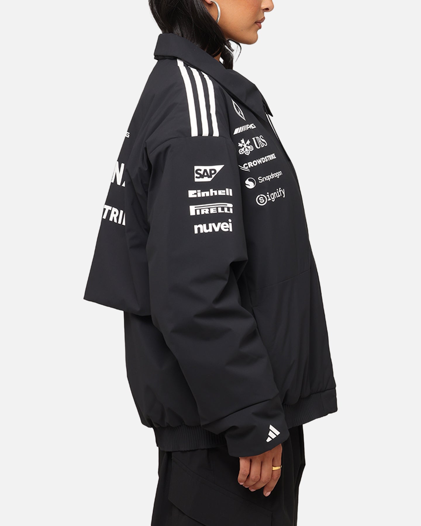 Adidas x Mercedes AMG PETRONAS F1 2025 Team Jacket - Black & White Racing Windbreaker for Men & Women - Perfect for Formula One Fans, Motorsport Events & Casual Streetwear