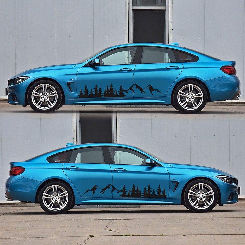 2-Pack Black Mountain Tree Forest Vinyl Car Decals - Waterproof Stickers for RV, Truck, Camper & Trailer Windows - Perfect for Outdoor Enthusiasts & Road Trips