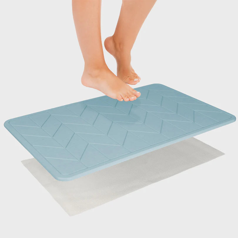 Premium Cotton DRI Stone Bath & Kitchen Mat - Absorbent, Non-Slip, Quick-Drying - Misty Blue - Perfect for Bathroom, Shower, Kitchen & Laundry Room