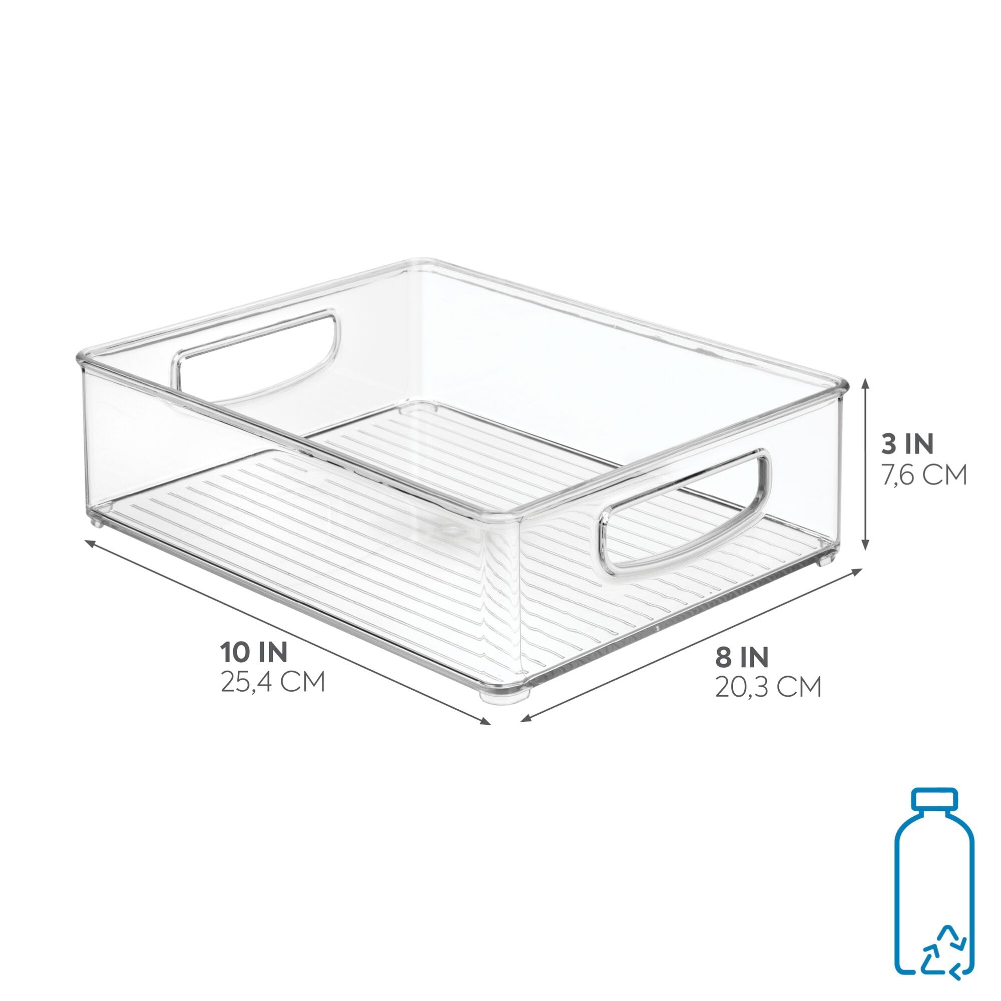 iDesign Linus Plastic Storage Bin with Handles - BPA-Free Clear Organizer for Kitchen, Fridge, Freezer, Pantry & Cabinet | Perfect for Food Storage, Spice Organization & Home Decluttering