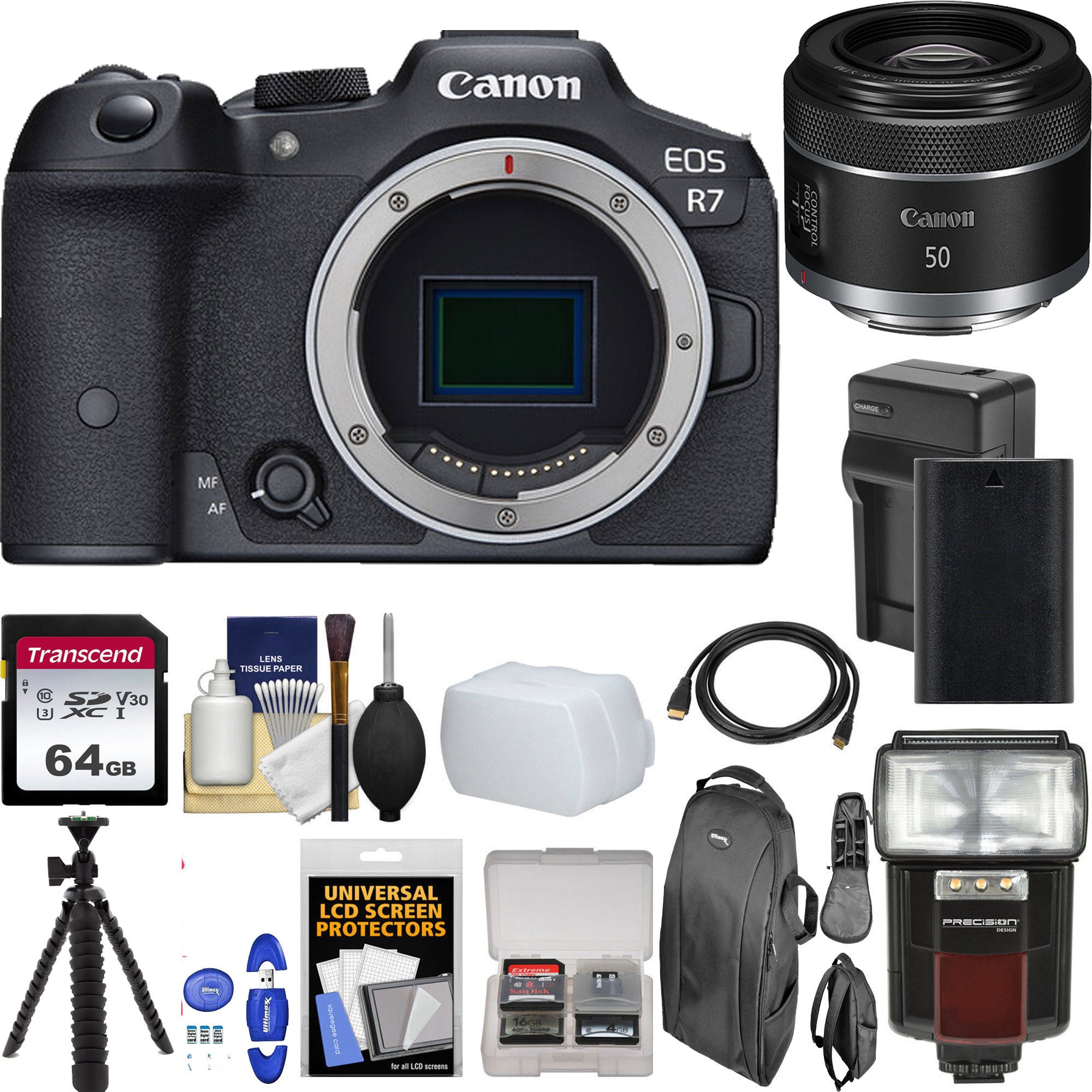 Canon EOS R7 Mirrorless Digital Camera with RF 50mm f/1.8 STM Lens & 64GB Bundle - Perfect for Portrait, Street & Travel Photography
