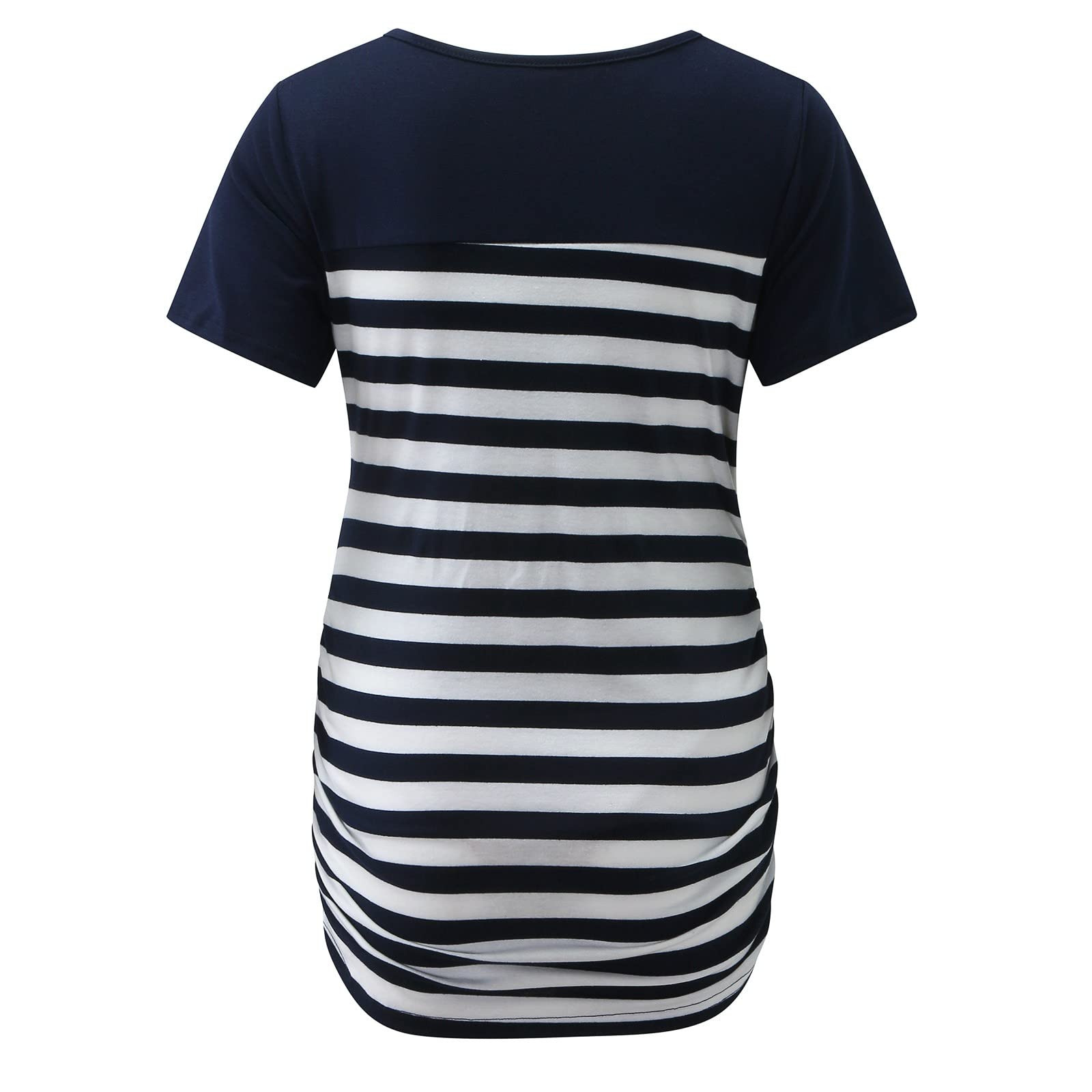 Maternity Tops for Women - Striped Short Sleeve Pregnancy Blouse, Casual Tunic Shirt with Print | Perfect for Work, Daily Wear & Maternity Photos