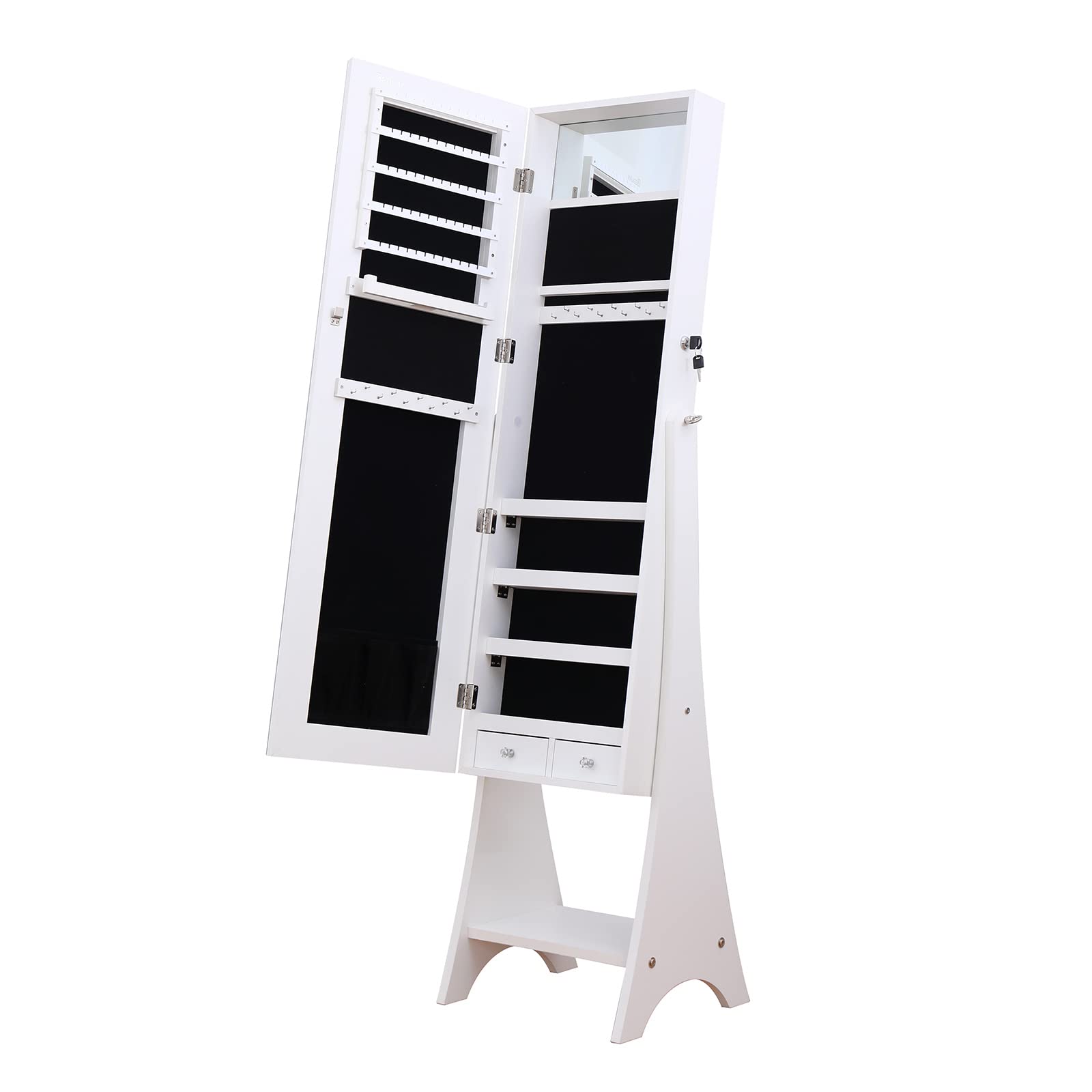 KOLESIN Fashion Jewelry Storage Mirror Cabinet with LED Lights - Full Length Mirror & Jewelry Organizer for Earrings, Bracelets, Necklaces - Perfect for Bedroom or Living Room Decor (White)