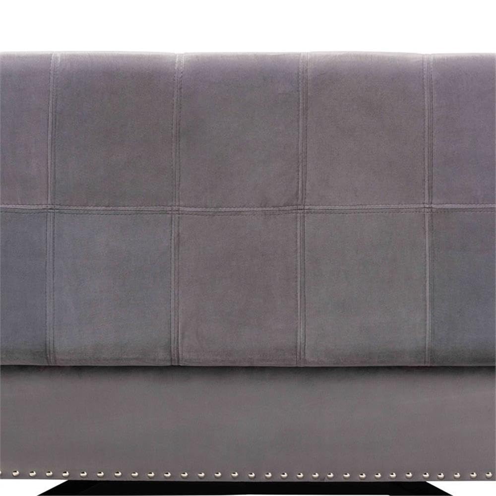BOWERY HILL Grey Velvet Upholstered Storage Ottoman with Brown Wooden Legs - Perfect for Living Room, Bedroom, or Entryway Organization