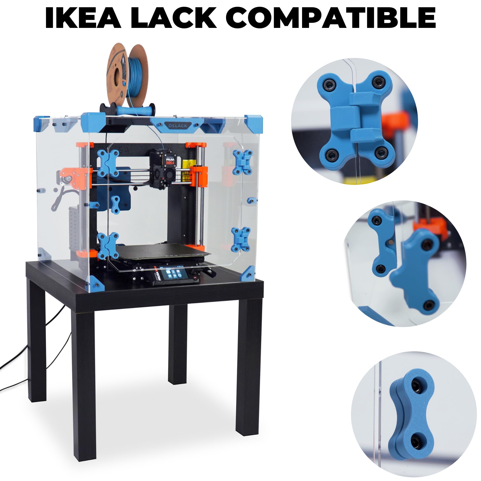 DELACK 3D Printer Enclosure Kit with LED Light for Prusa MK4/MK3/Mini | IKEA Lack Table Compatible | Plexiglass Cover for Temperature Control | Perfect for Home & Office 3D Printing Projects